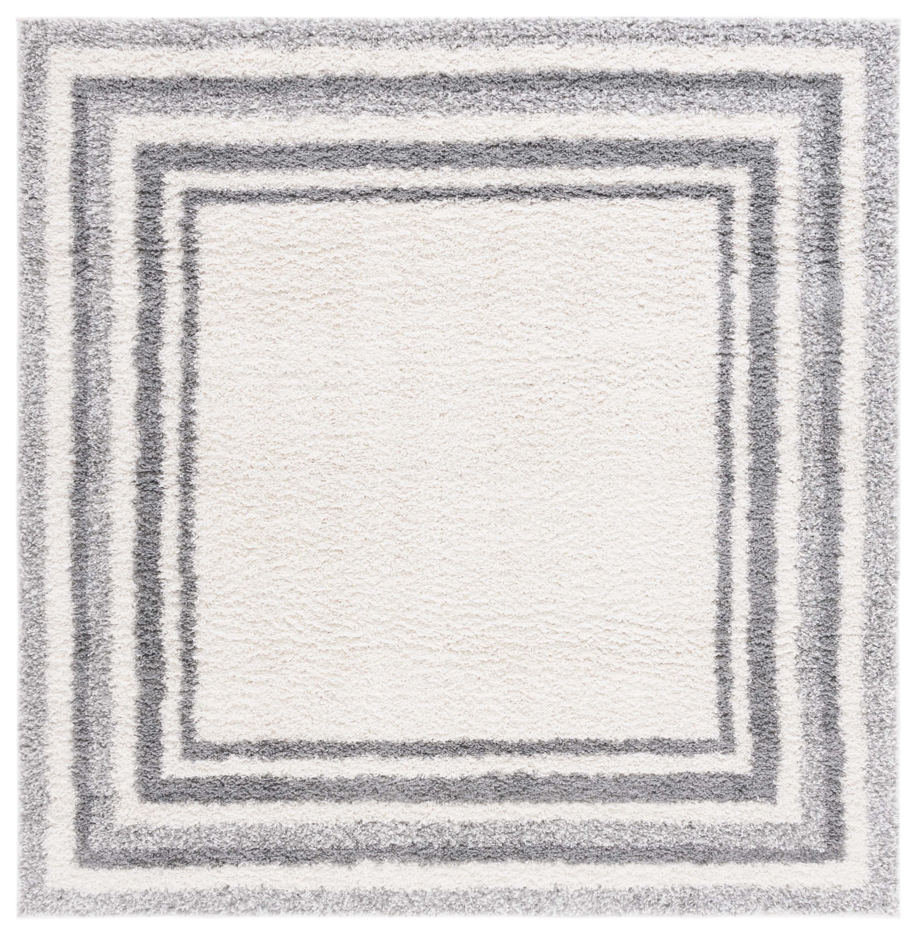Safavieh BSP251F-7SQ 7 x 7 (ft) Loomed Polyester/Polypropylene Ivory/Gray Square Indoor Border Mid-Century Modern Area rug