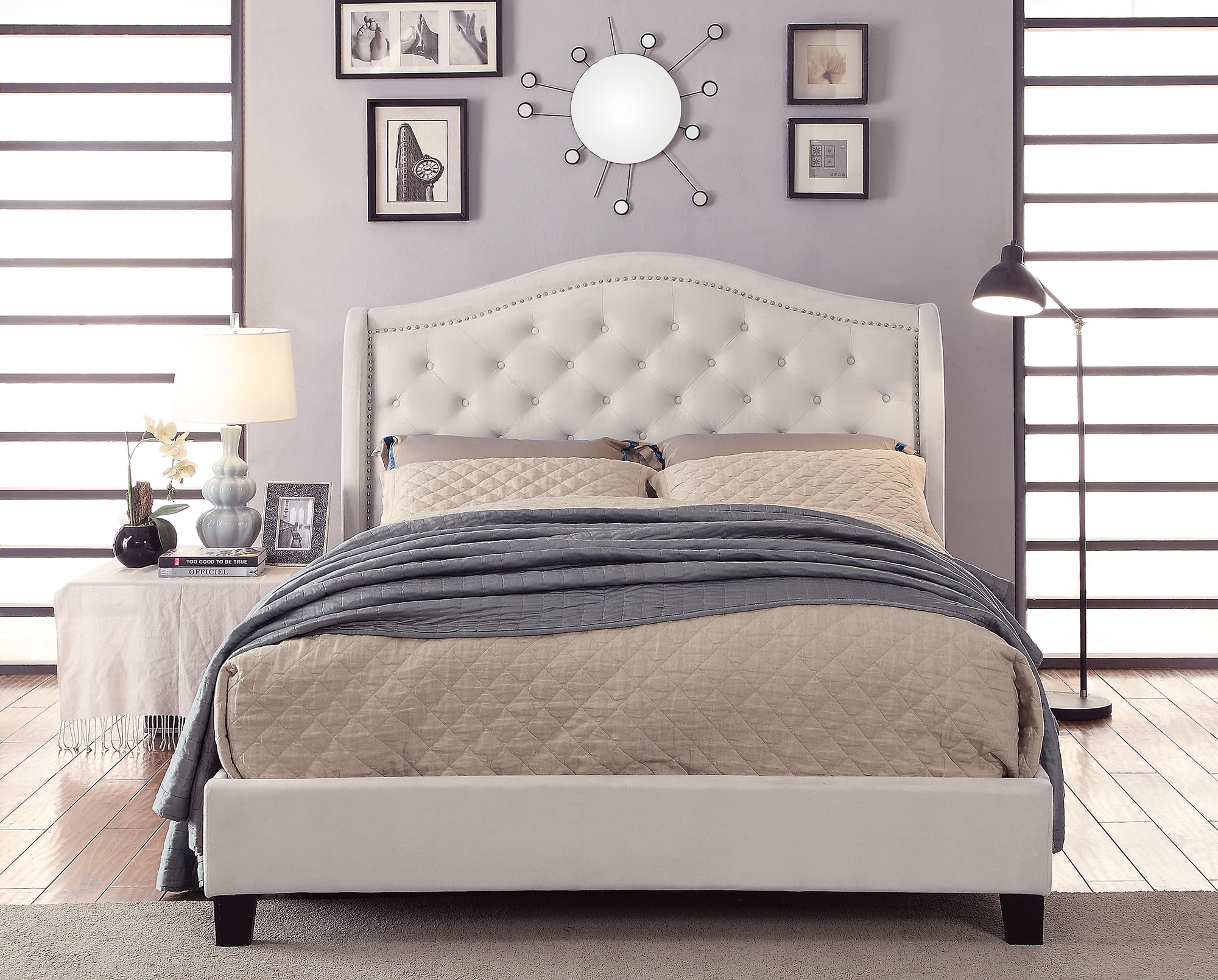 Worldwide Homefurnishings Ivory King Upholstered Platform Bed At Lowes.com