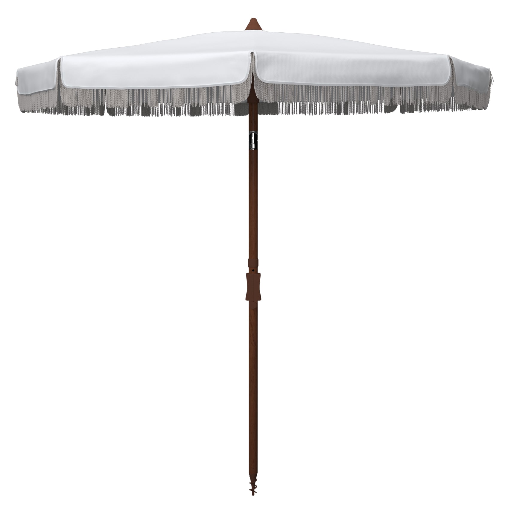 Estonia 6.5 Ft White Fringe Beach Umbrella with Metal Tilt Mechanism