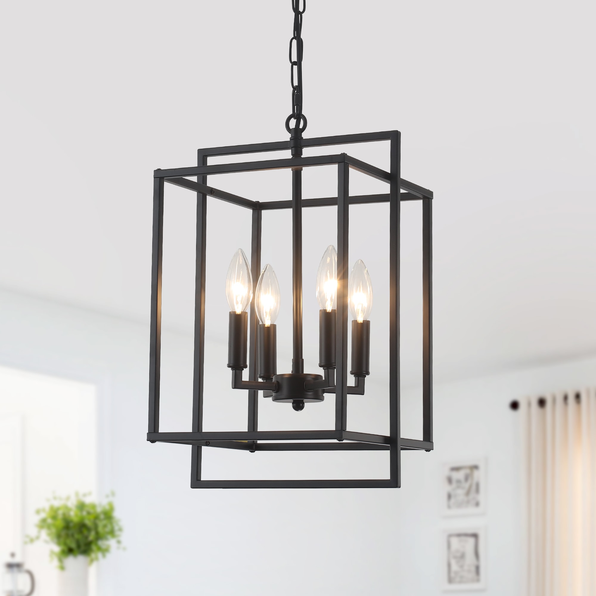 Zjvaive 10.83-in 4-Light Matte Black Industrial Metal Square Hanging Pendant Light
