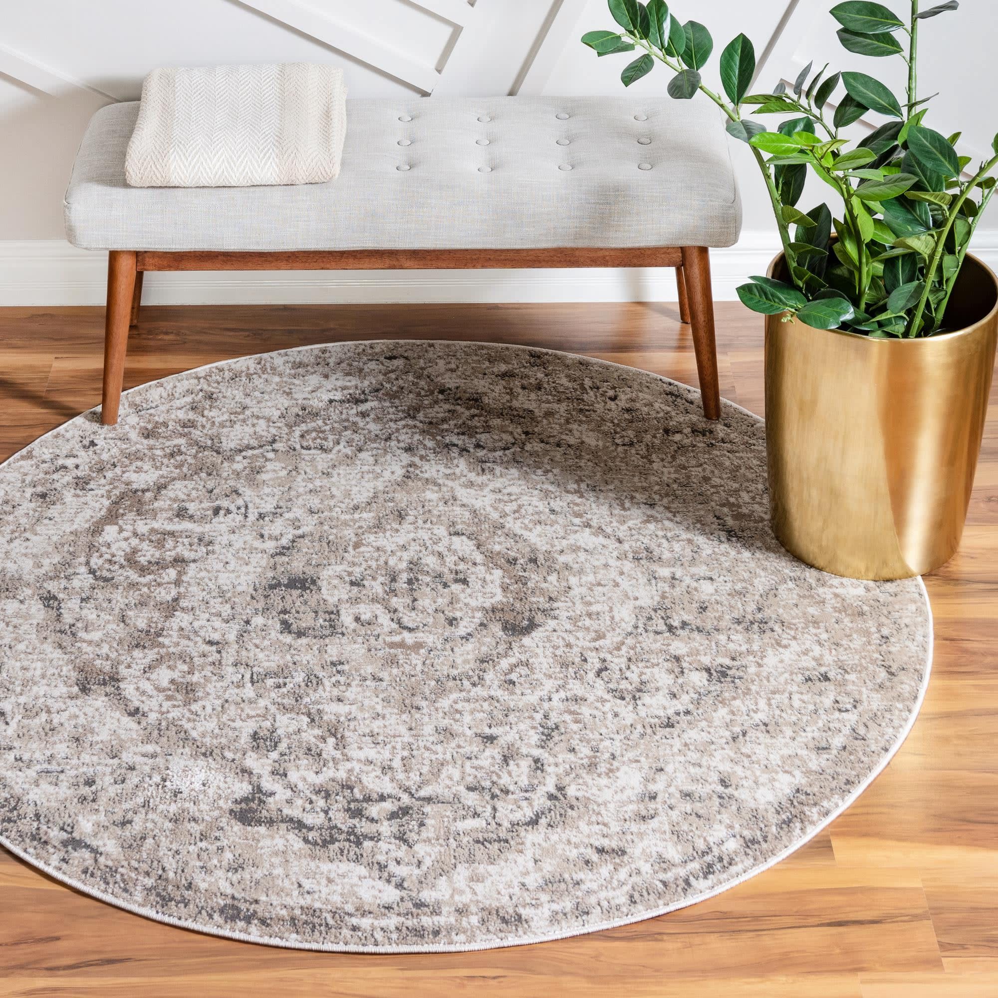 Unique Loom 3198162 Portland 10 x 10 (ft) Loomed Polypropylene Beige Round Indoor Medallion Area rug