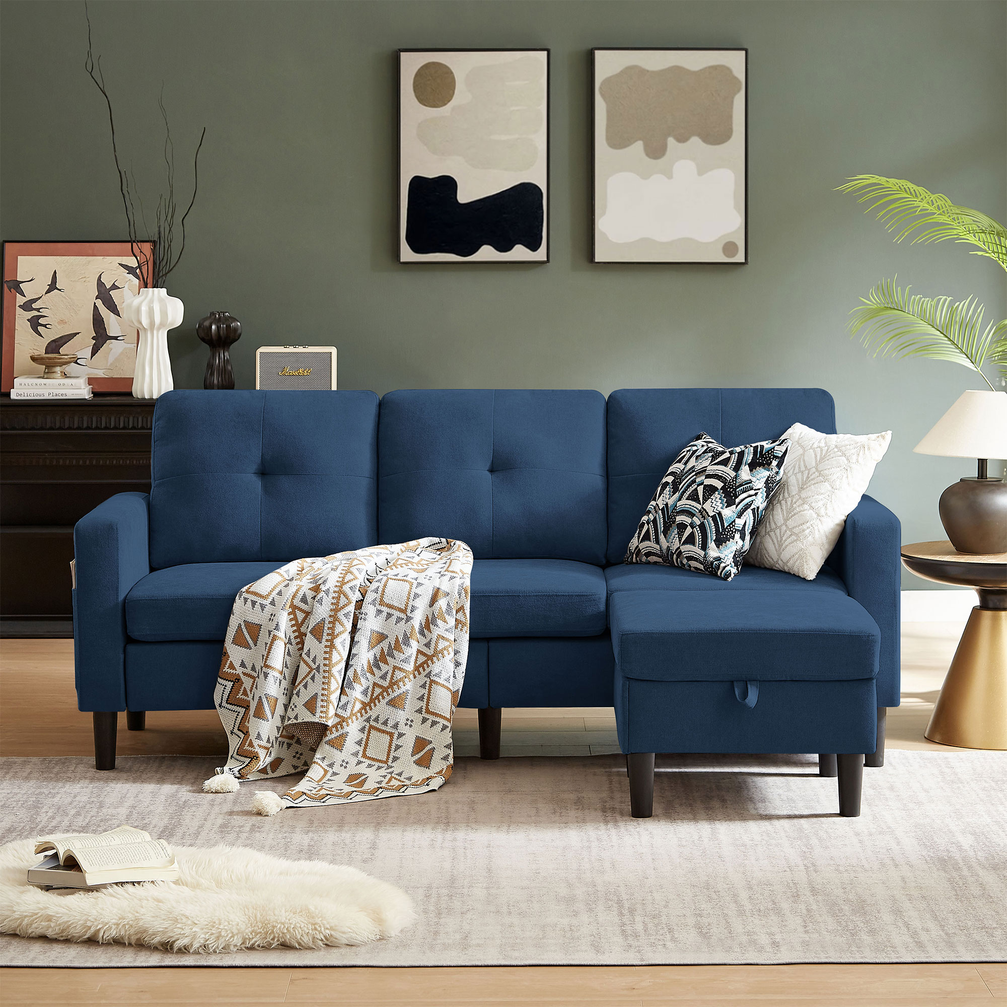 Jarenie YMX31BL YMX31 79.14-in Modern Blue 3 -seater Sofa