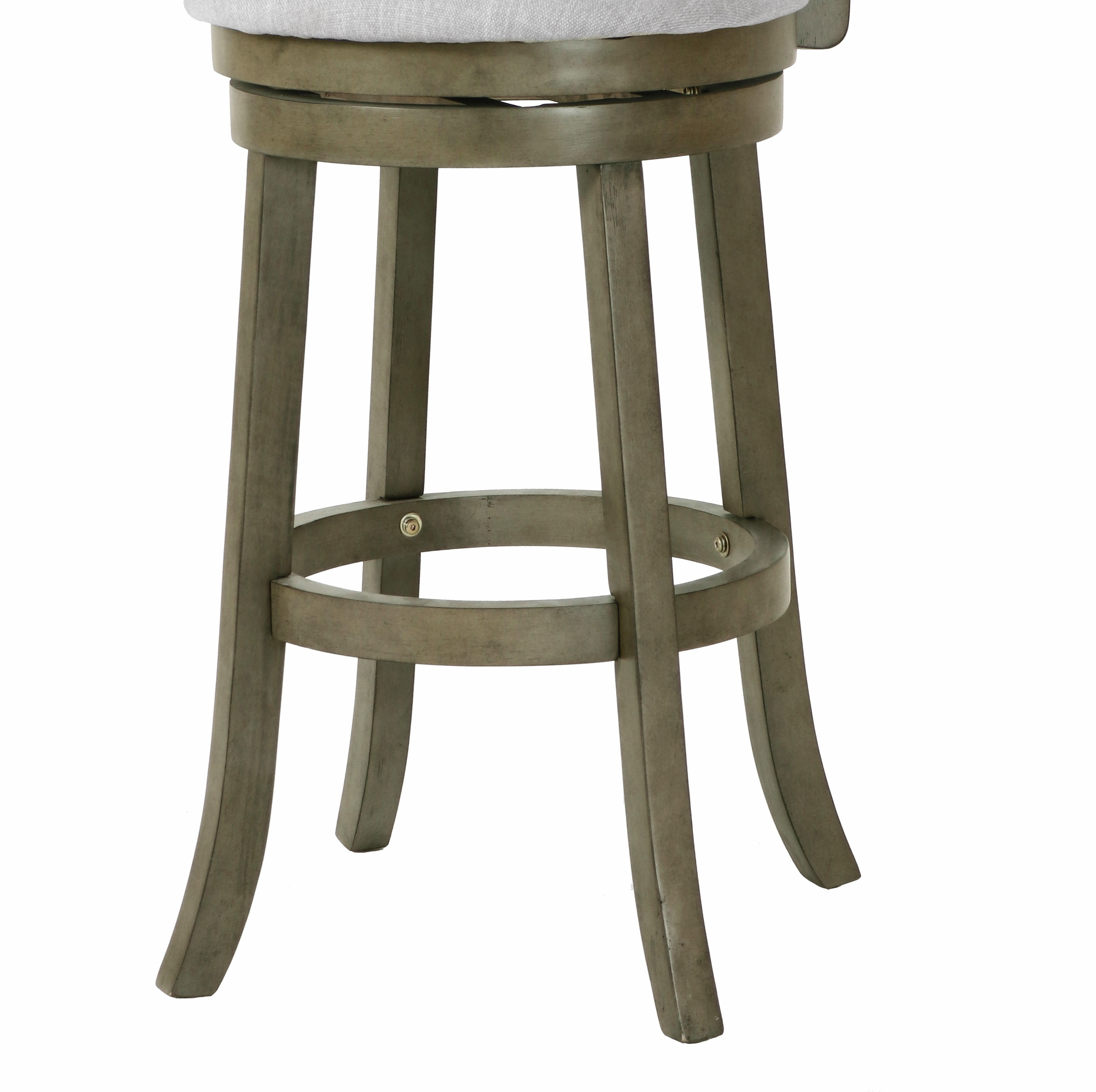 Transitional Gray Swivel Bar Stool in Solid Wood with Carved Back