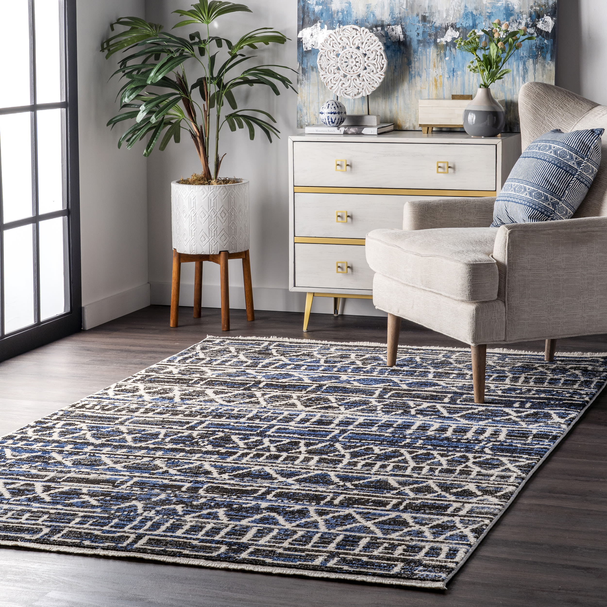 nuLOOM BYBF01C-508 5 X 8 (ft) Blue Indoor Geometric Spot Clean Only Area Rug