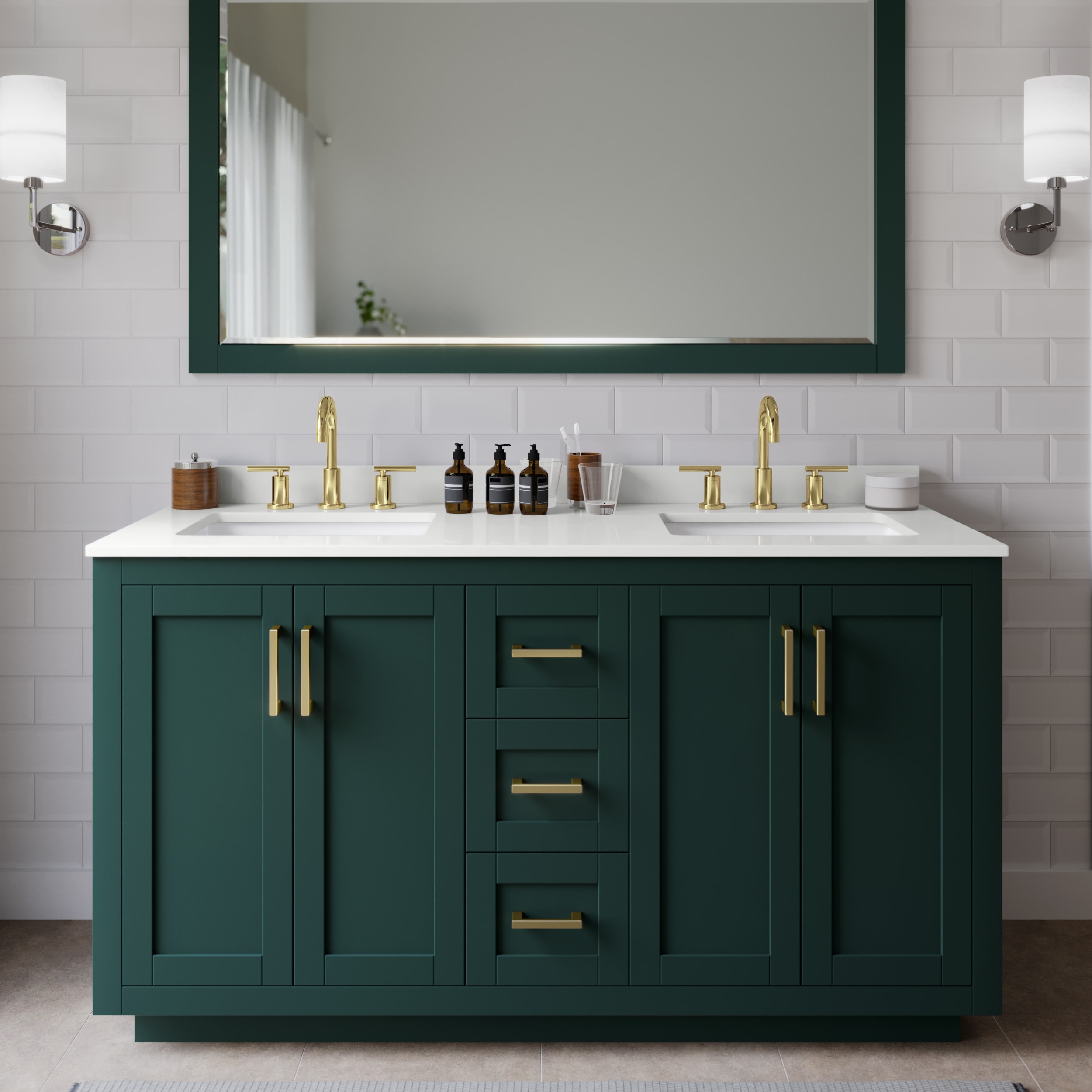 Wyndham Collection WCF292960DGDWQUS3MXX Miranda 60-in Green Undermount Double Sink Bathroom Vanity with White Quartz Top