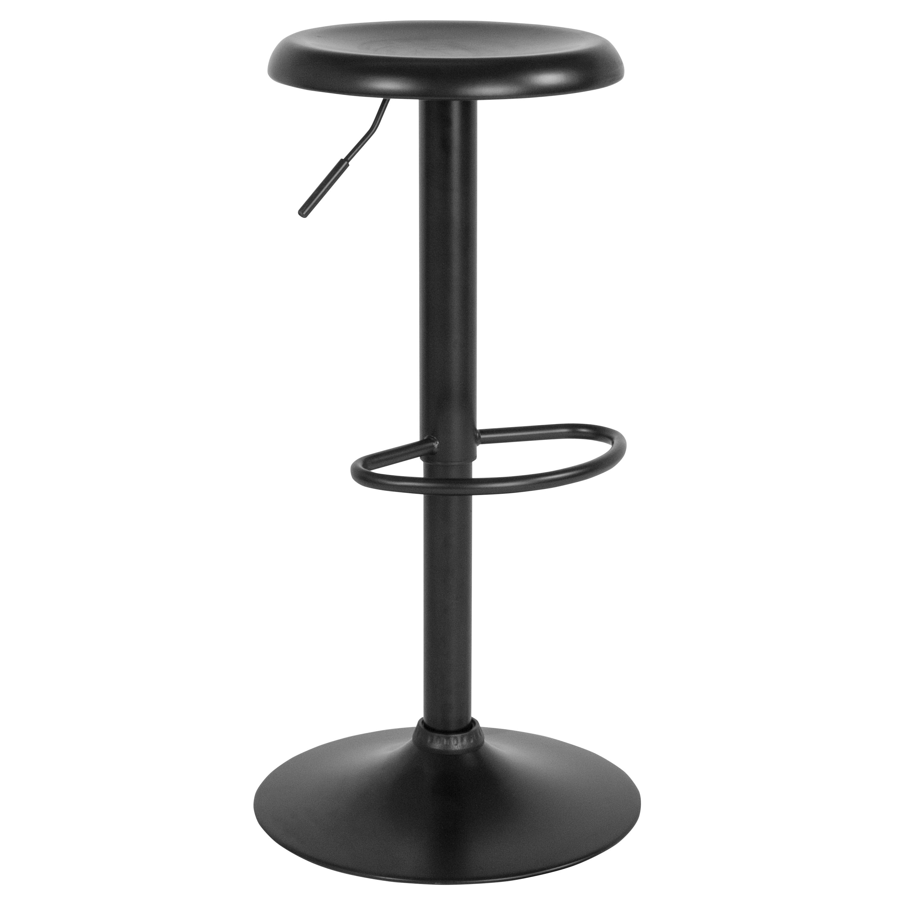 Flash Furniture 889142462361 Madrid Series Black 23.0-Inches H Adjustable Height Short Round seat Swivel Metal Bar Stool