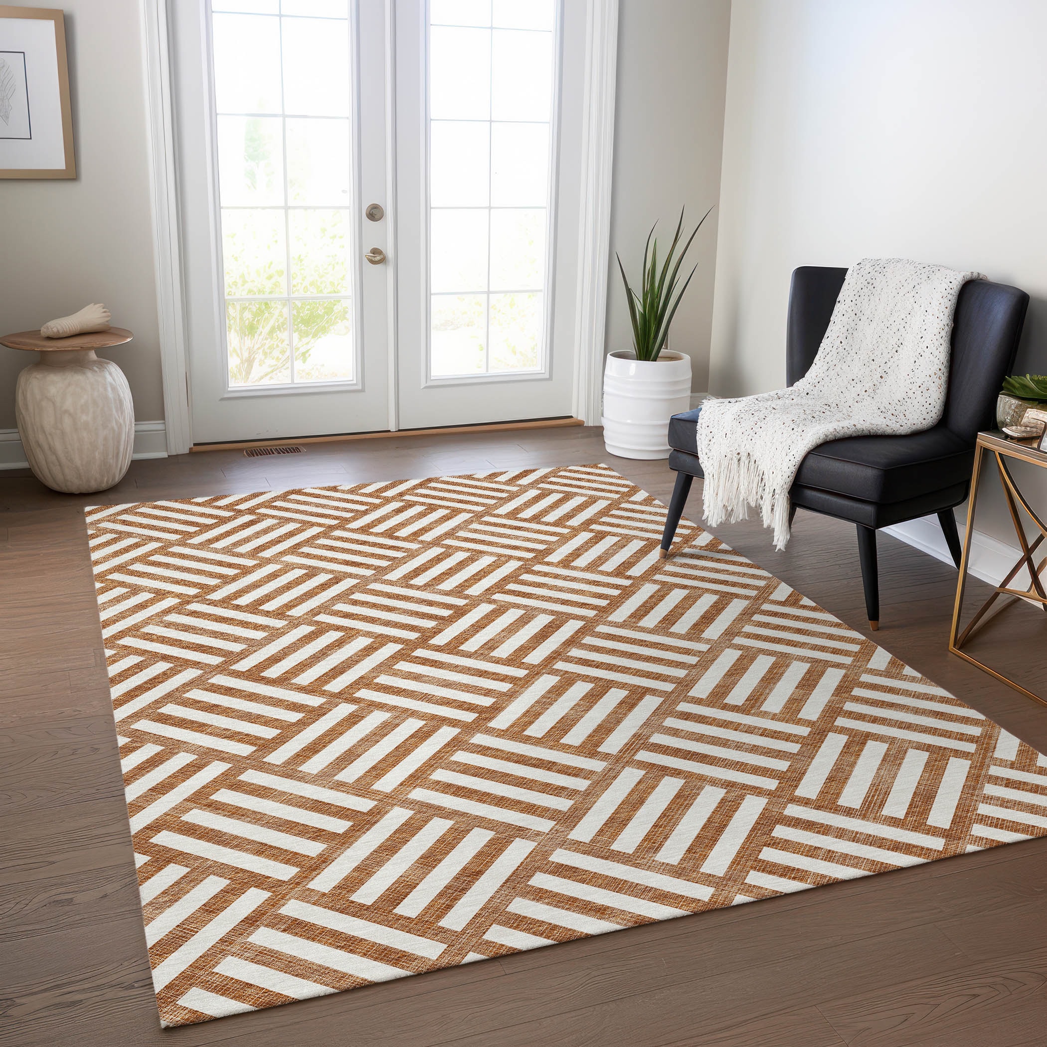 Addison Rugs ACN620PK30X46 Chantille ACN620PK 2 x 3 (ft) Polyester Paprika Rectangular Indoor/Outdoor Geometric Machine washable Area rug