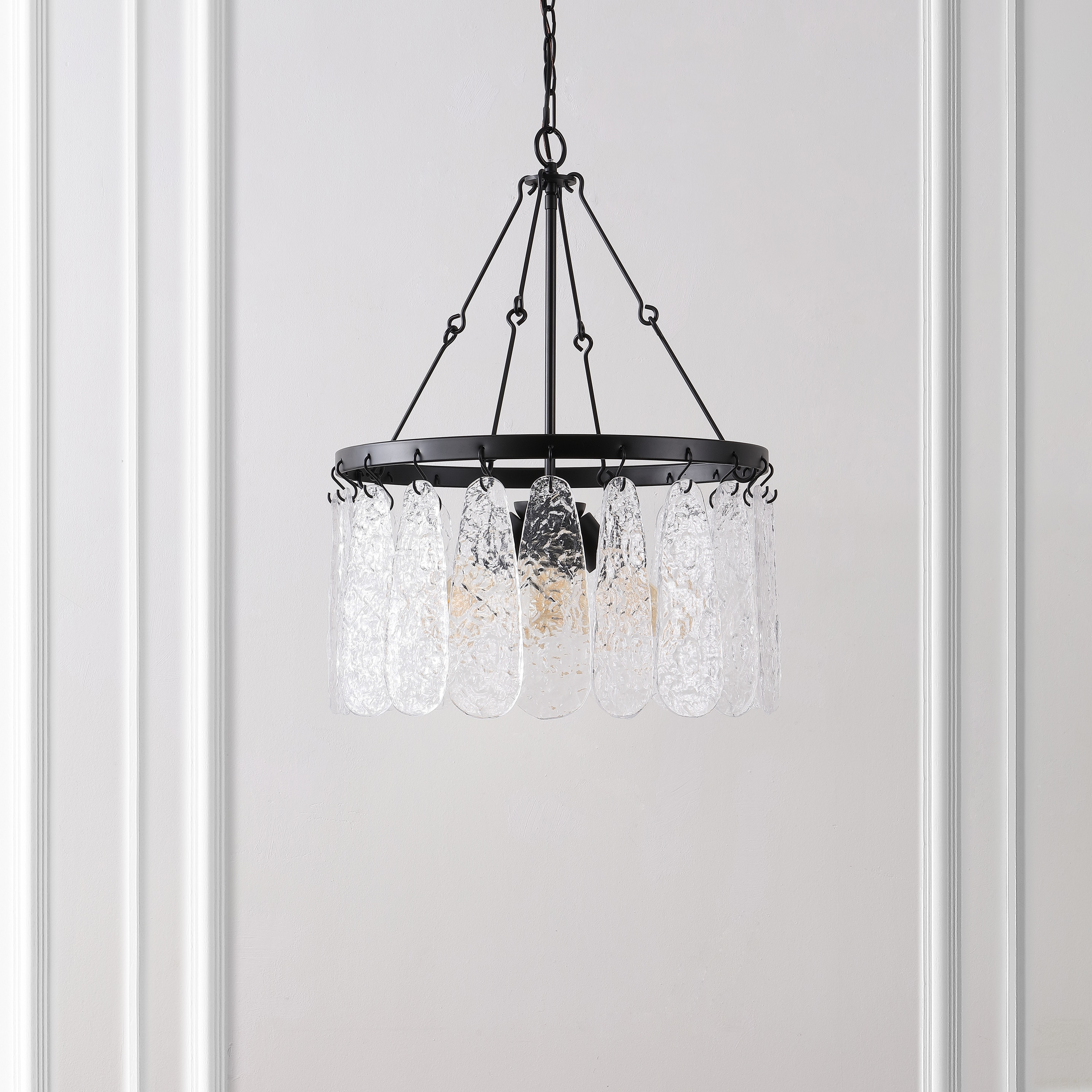 Selene Black Iron and Crystal 4-Light Chandelier