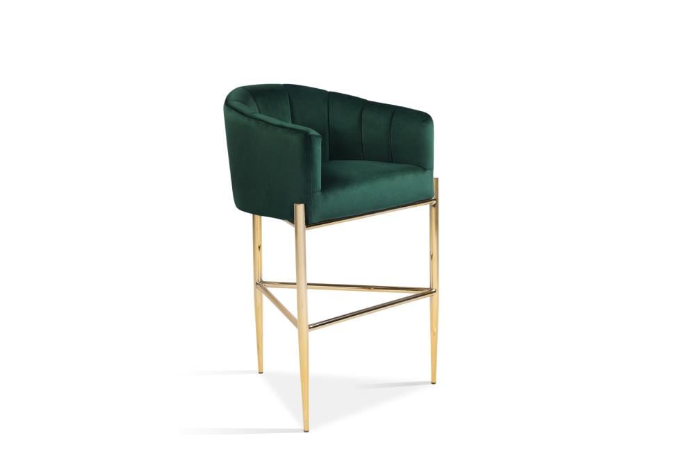Chic Home Design FBS9484-LW Cyrene Green Bar height Upholstered Wood Bar Stool with Arms & Back