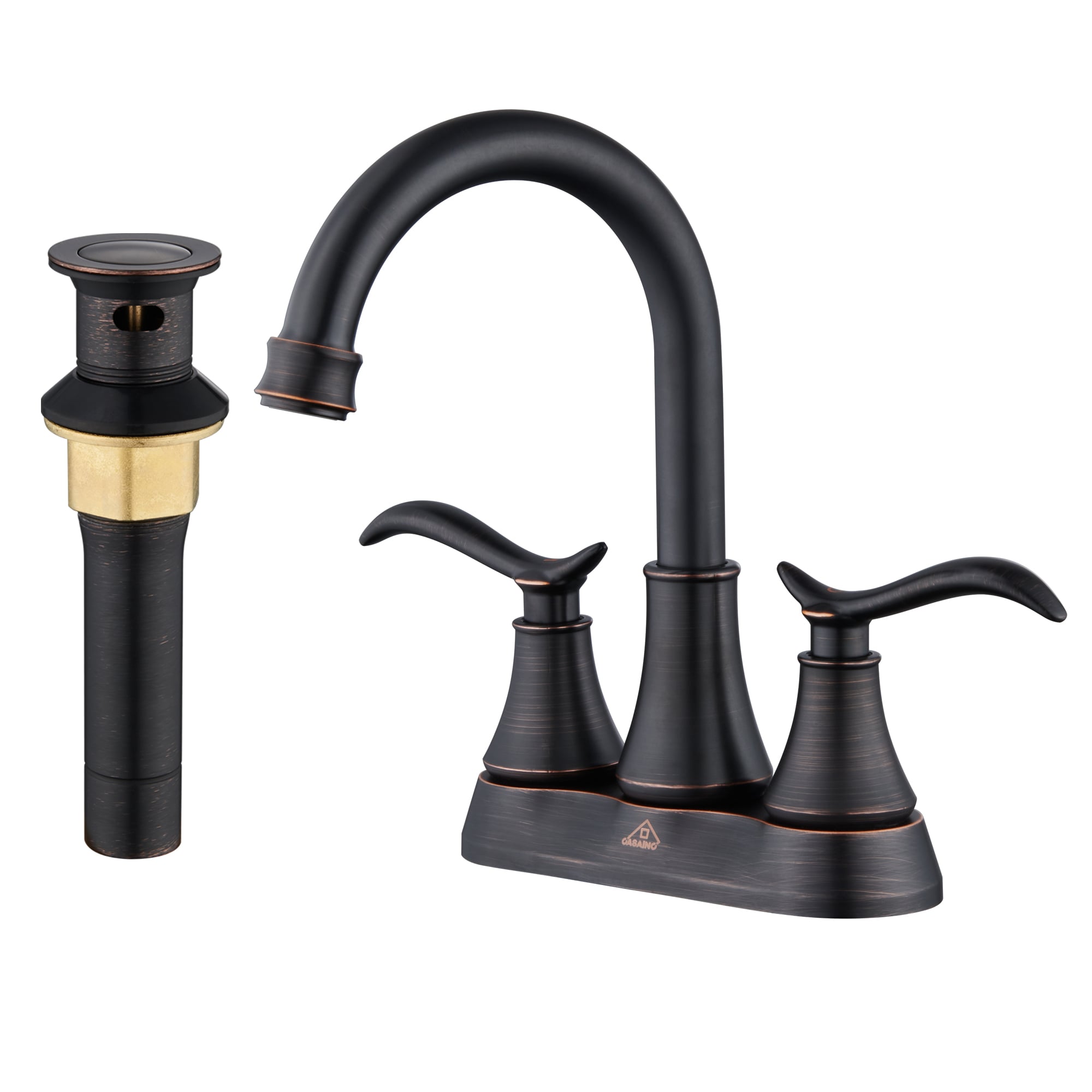 CASAINC CALTC15ORB Oil-rubbed Bronze 4-in centerset 2-handle Mid-arc Residential Handle Bathroom Sink Faucet with Drain with Deck Plate