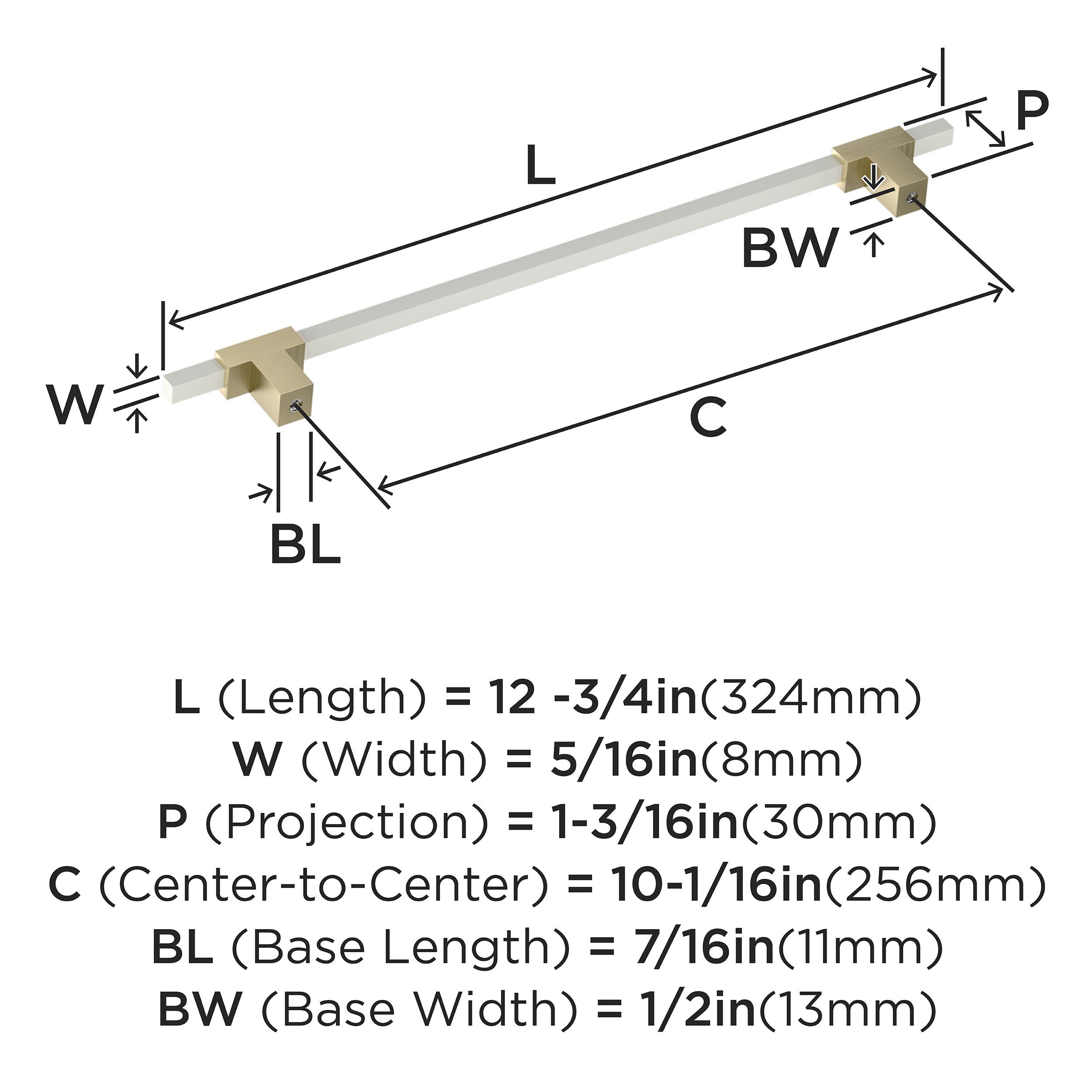 Golden Champagne and White Modern Bar Pull with Mounting Hardware