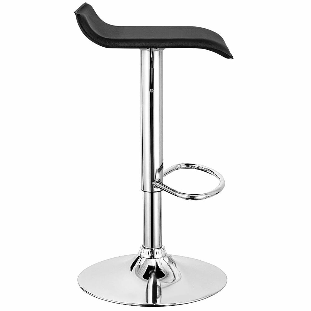 Sleek Adjustable Swivel Backless Bar Stool in Black Leather