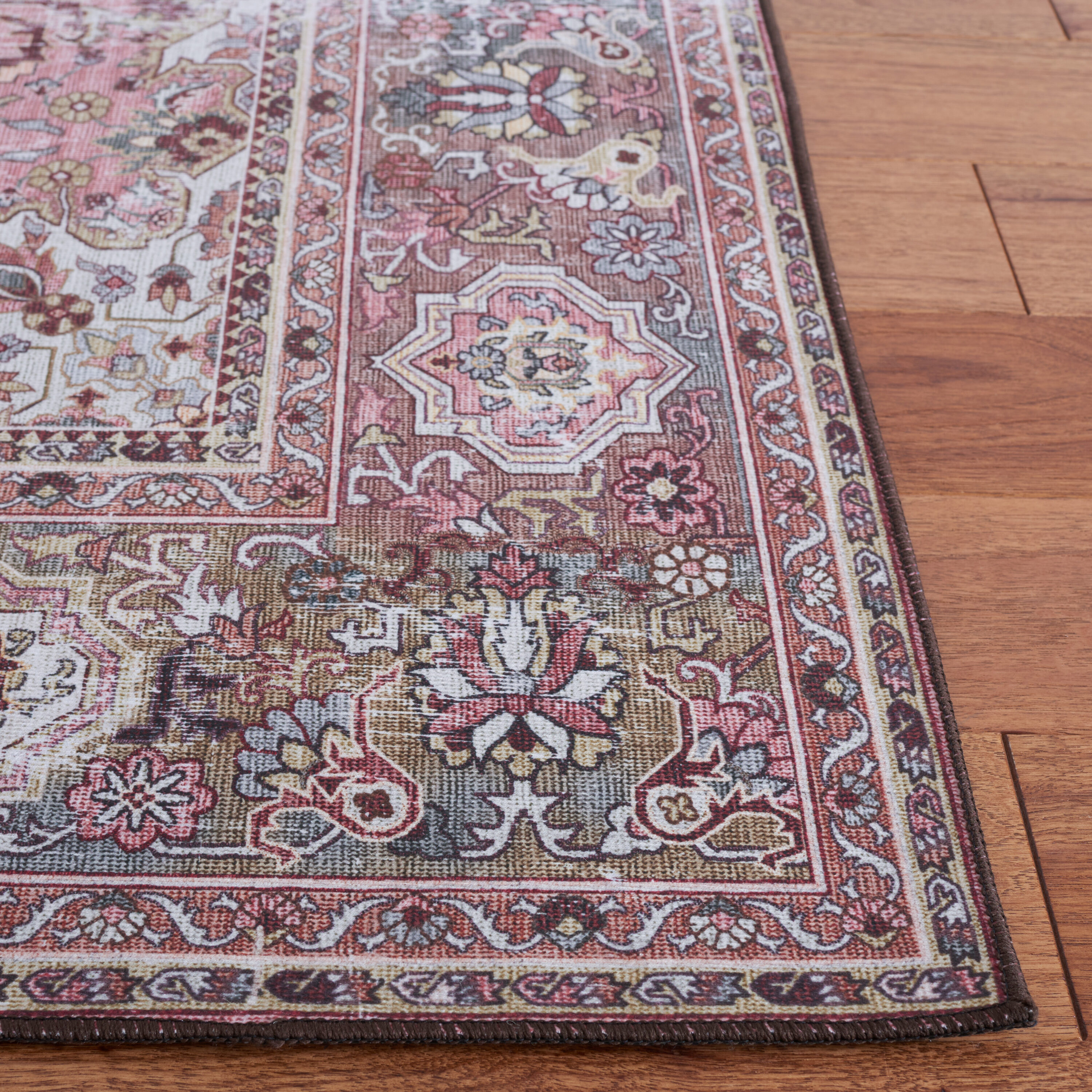 Easy-Care Tucson 4' x 6' Pink/Beige Washable Rectangular Rug