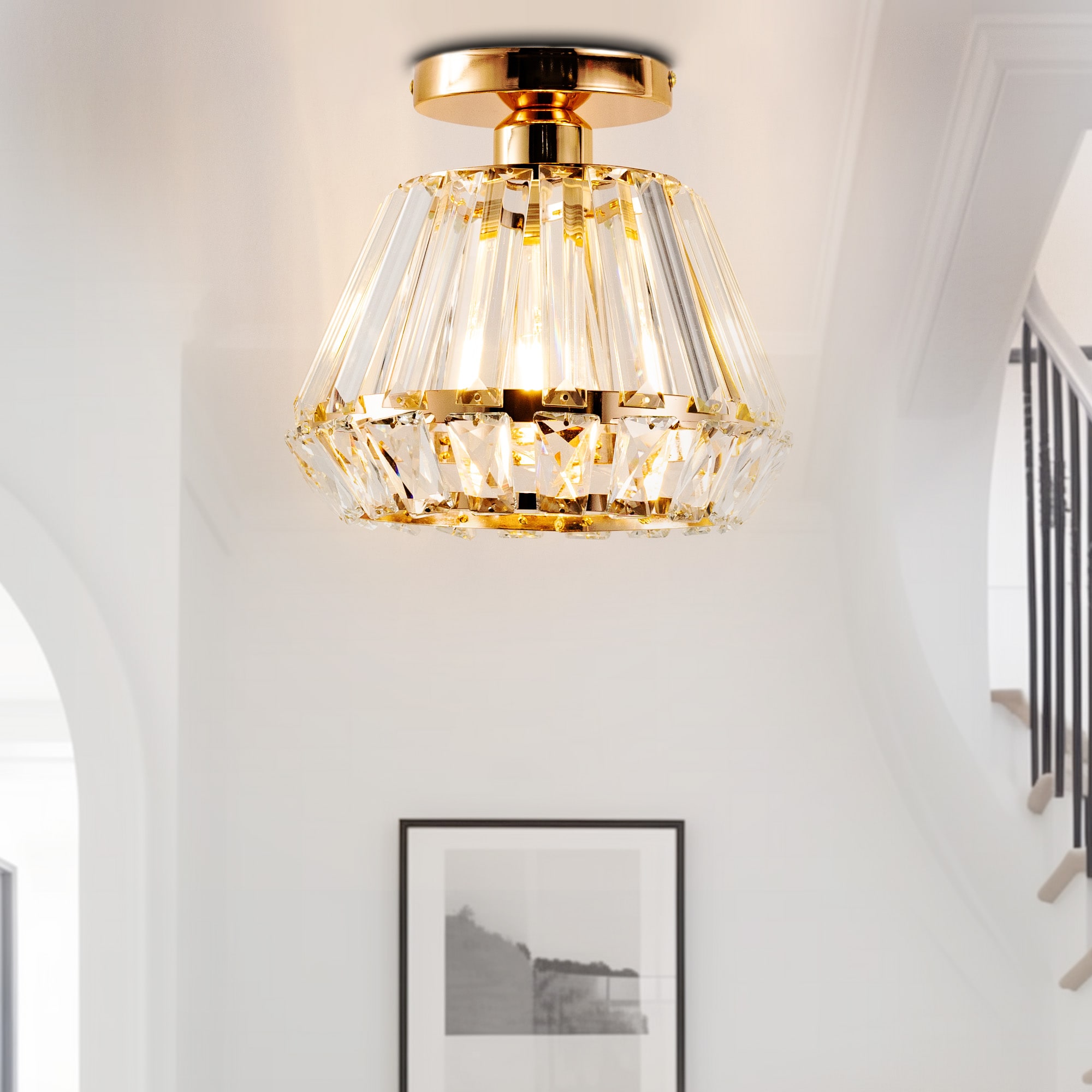 YANSUN LA-CX-BX07601AGD-11 1 -Light 9.4-in Gold Semi Flush Mount Light