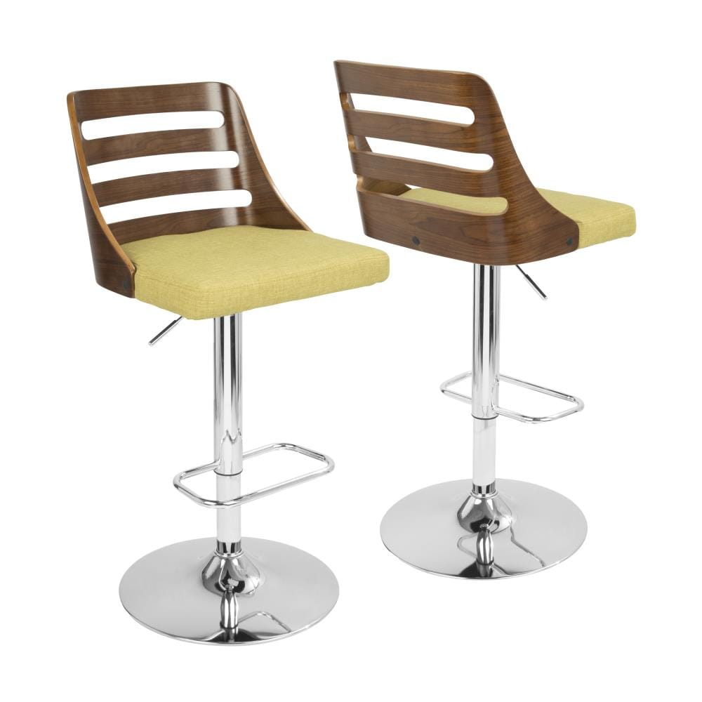 LumiSource BS-TRV WL+GN Trevi Walnut, Green 43.5-in H Tall Upholstered Swivel Metal Bar Stool