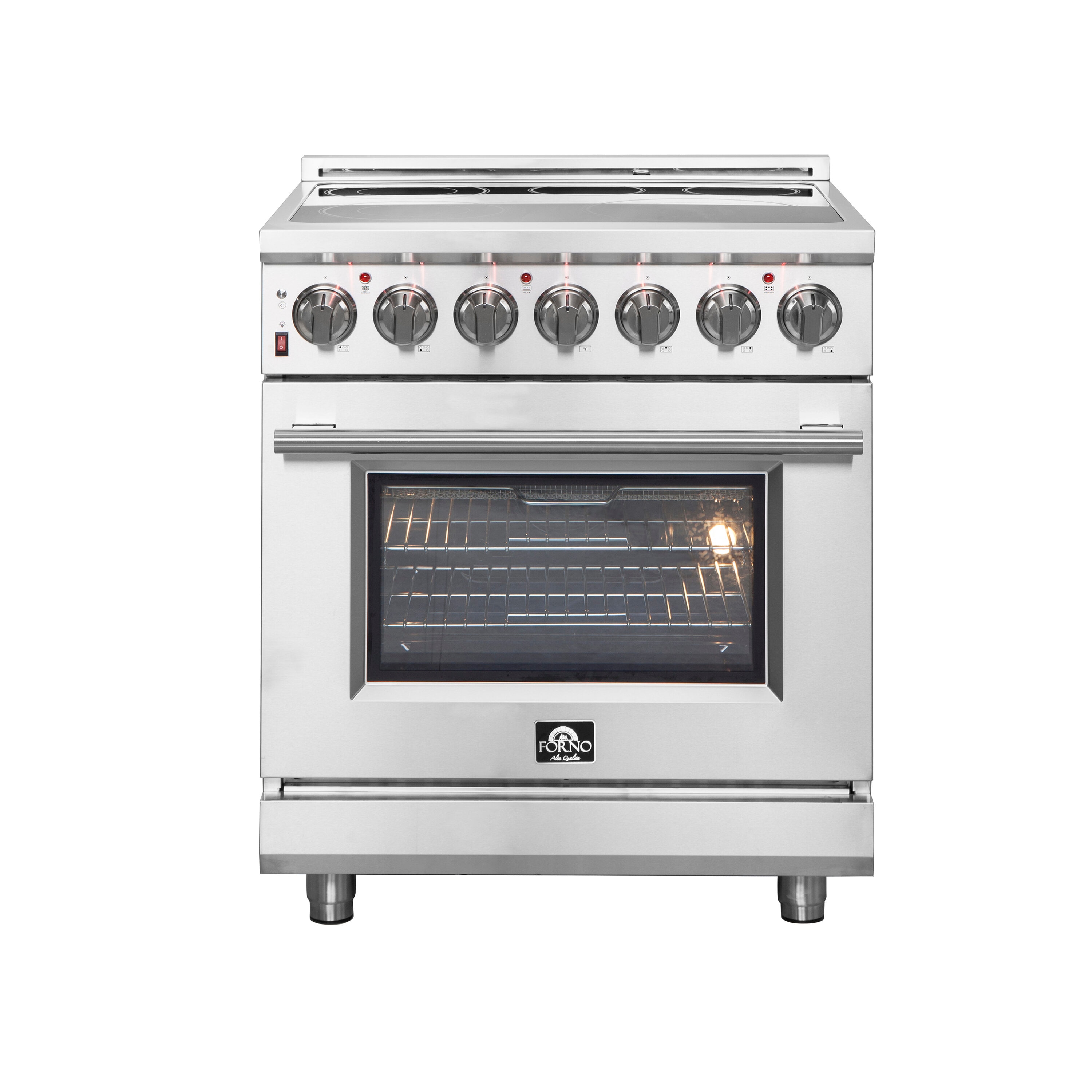 FORNO FFSEL6020-30 Massimo 30-in Glass Top 5 burners 4.32-cu ft Air Fry Convection Oven Freestanding Electric Range Stainless Steel )