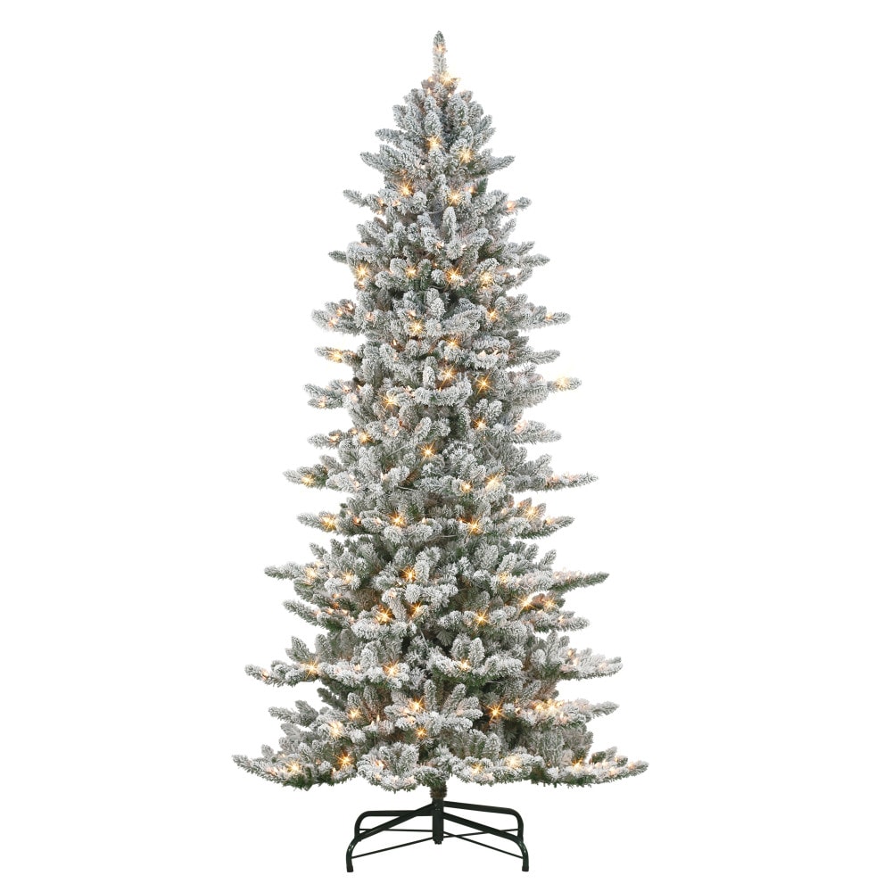 Puleo International RMSSLFA-90C6 9-ft Spruce Pre-lit Slim Flocked Artificial Christmas Tree with Clear Incandescent Lights