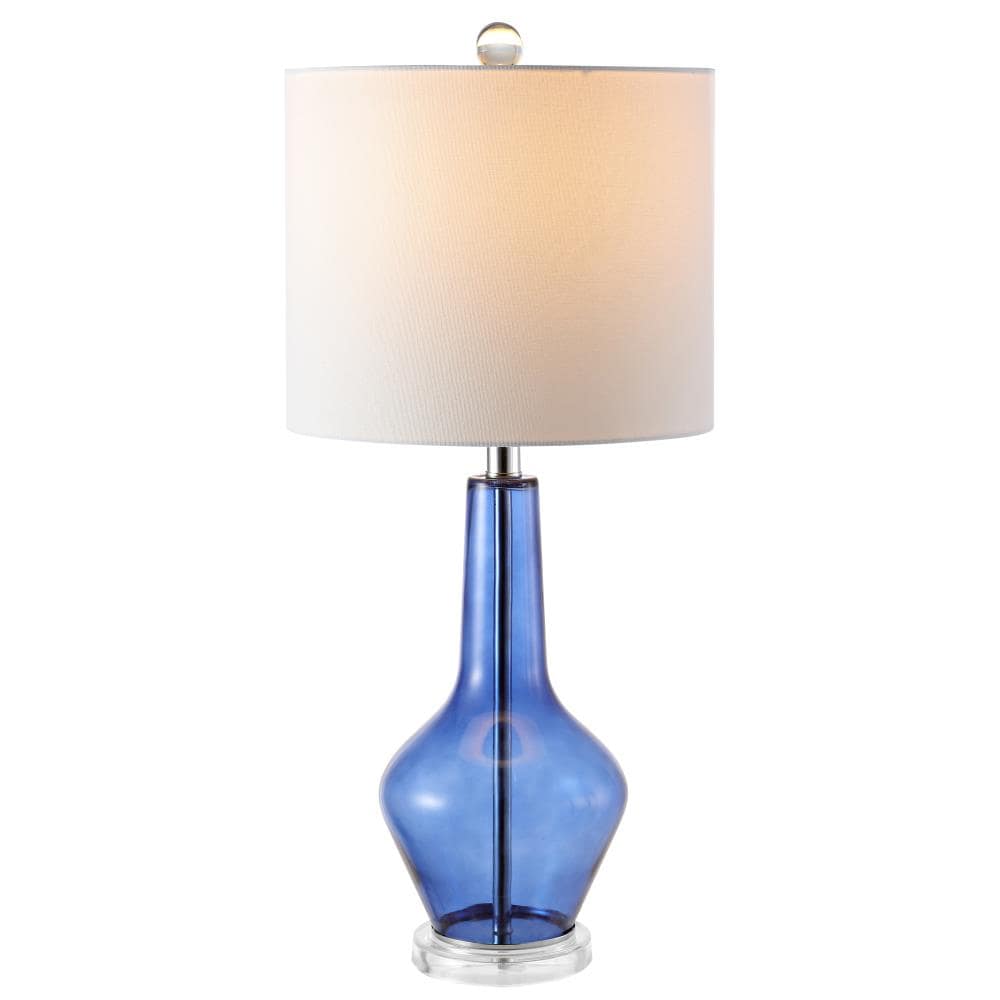 Velor Blue Glass 24-inch Table Lamp Set with White Shade