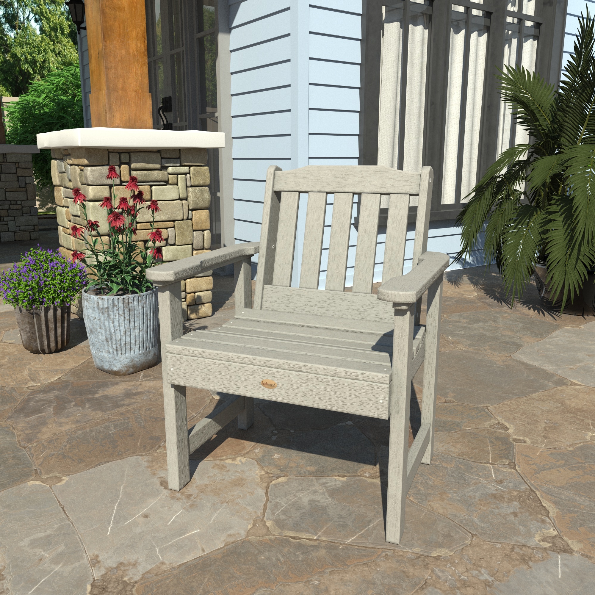 highwood AD-CHGL1-HGR Lehigh Harbor Gray Poly-lumber Frame Stationary Conversation Chair with Slat Seat