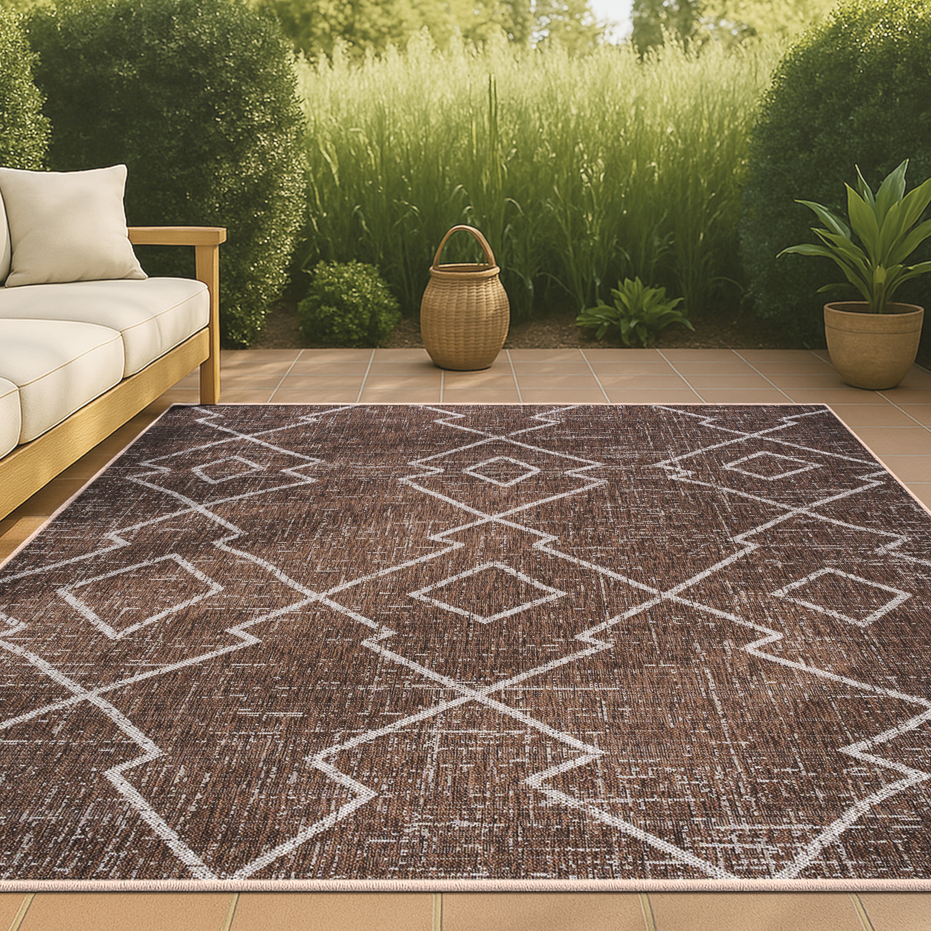 JONATHAN  Y SMB128B-3 Santa Monica Carwa Tribal Diamond 3 x 5 (ft) Loomed Polypropylene Brown/Beige Rectangular Indoor/Outdoor Trellis Bohemian/Eclectic Area rug