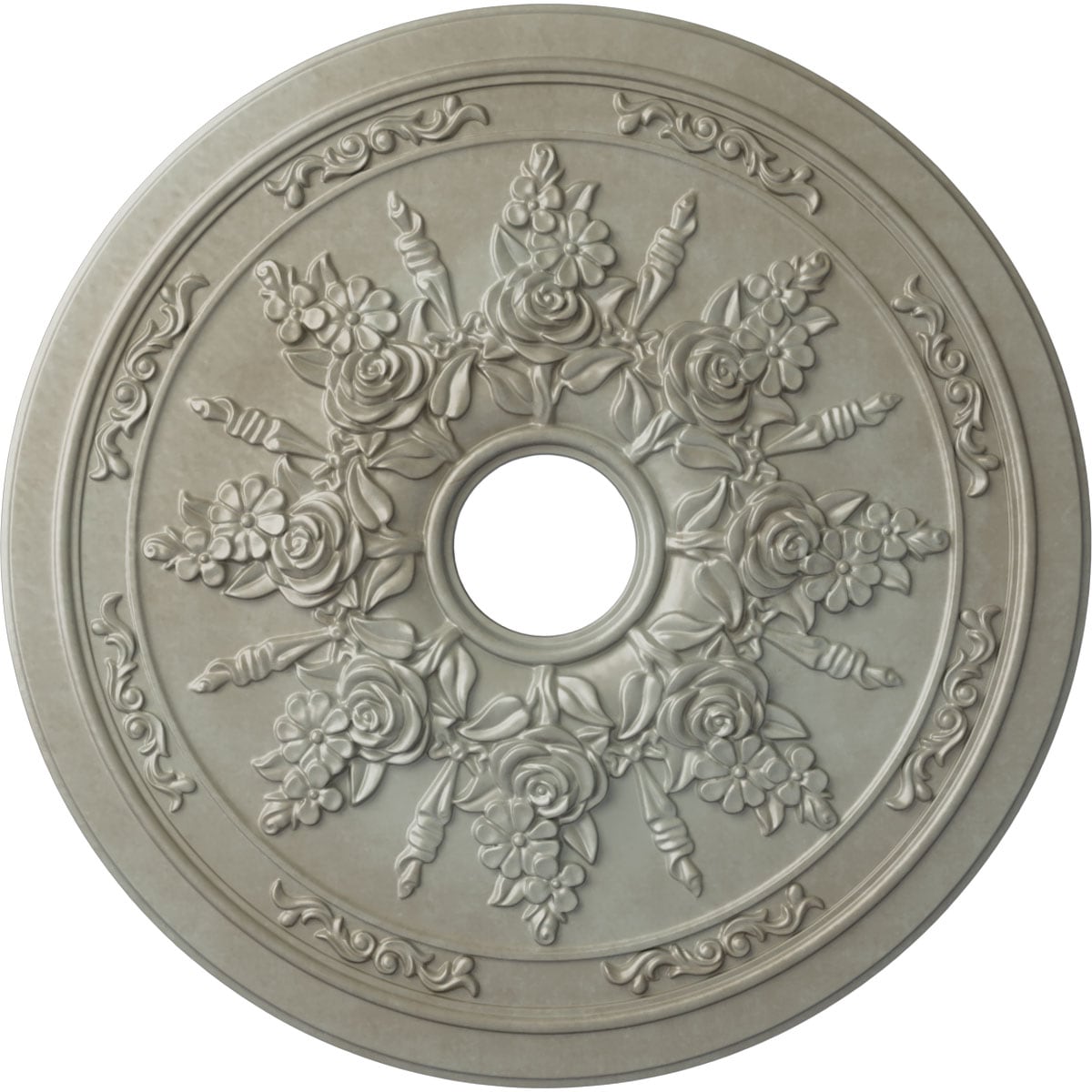 Ekena Millwork CM23ROFLS Rose and Ribbon 23.625-in W x 23.625-in L Painted Flash Gold Polyurethane Whole Ceiling Medallion