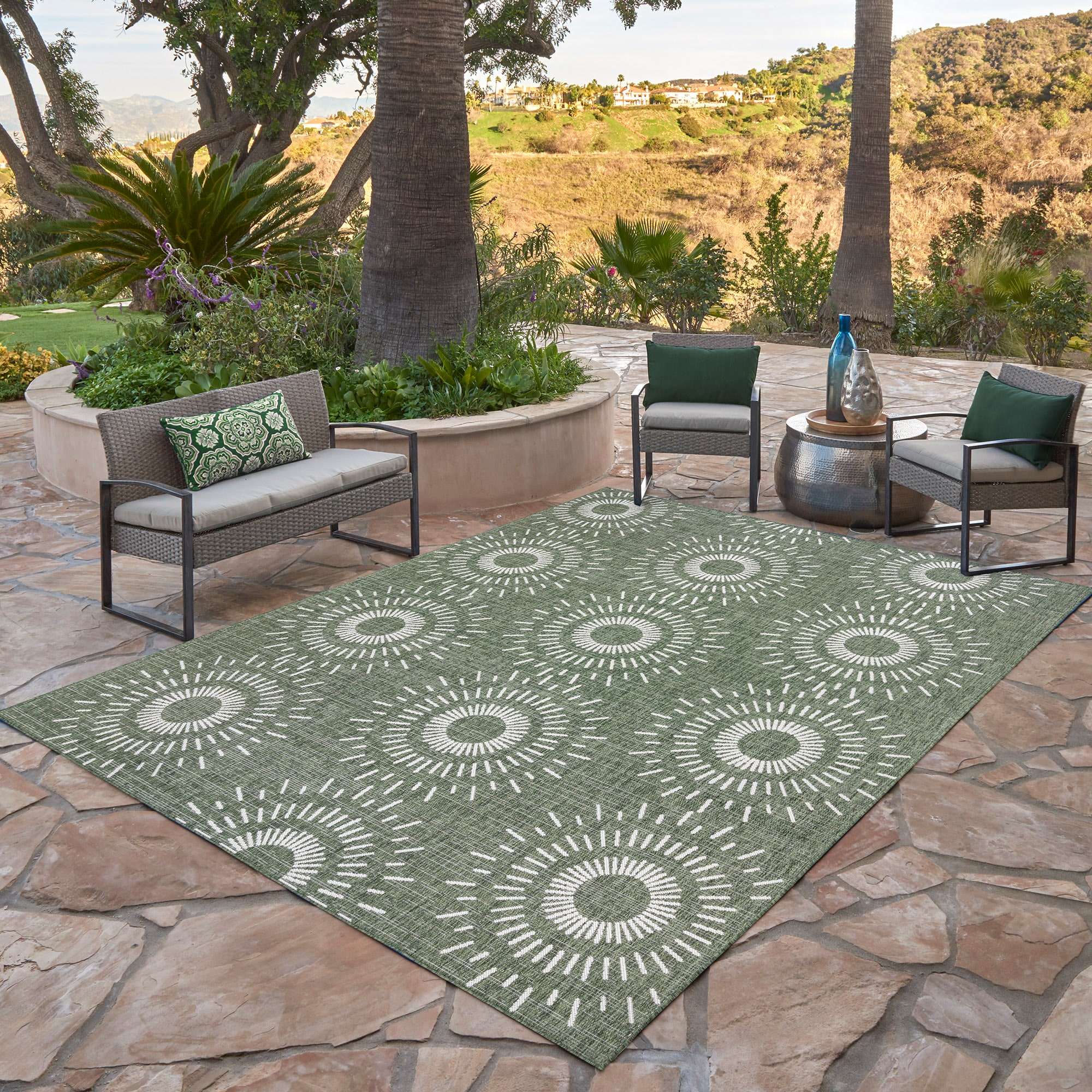GERTMENIAN 32457 6 x 9 (ft) Flatweave Polypropylene Green Rectangular Indoor/Outdoor Geometric Coastal Area rug