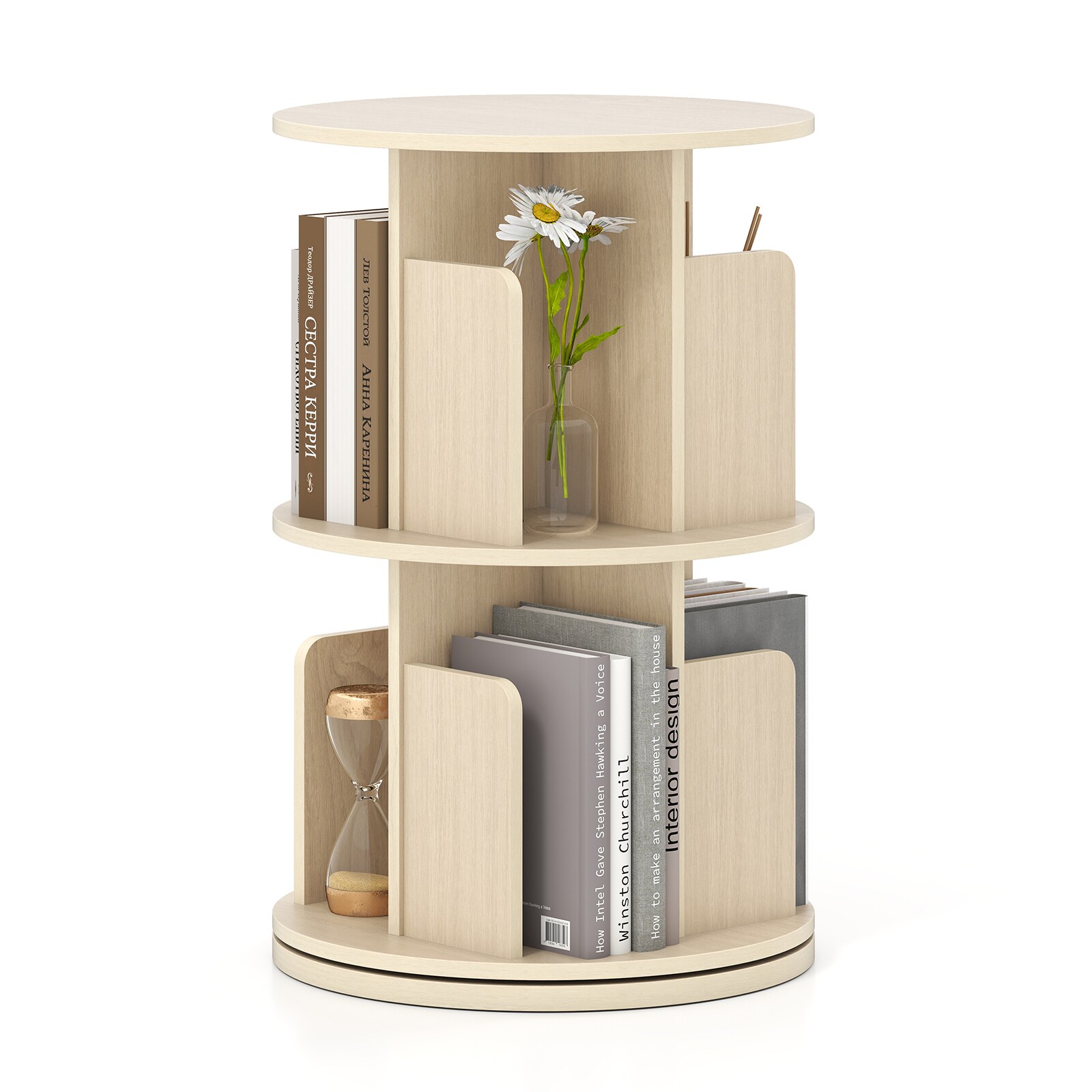 Volenca 2-Tier Rotating Bookshelf 26-in Tall 360-Degree Swivel Display Rack with 145-lb Capacity