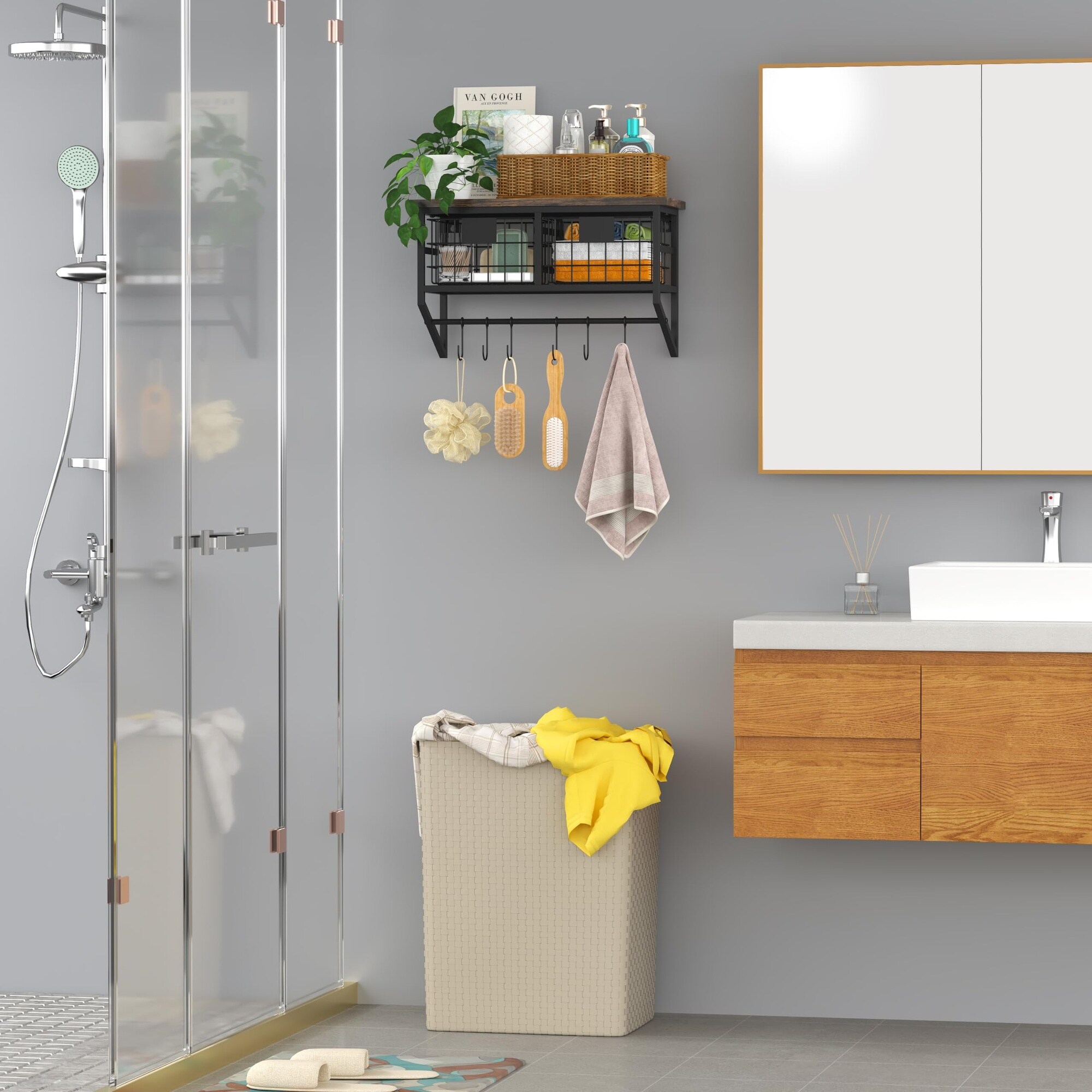 KIWDZFU Industrial Wall Mounted Metal Wood Floating Shelves with ...