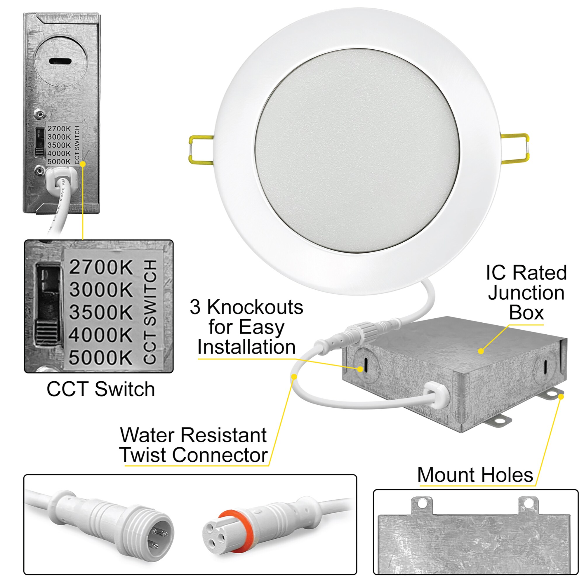 White Aluminum 4'' LED Recessed Lighting Kit, 6-Pack