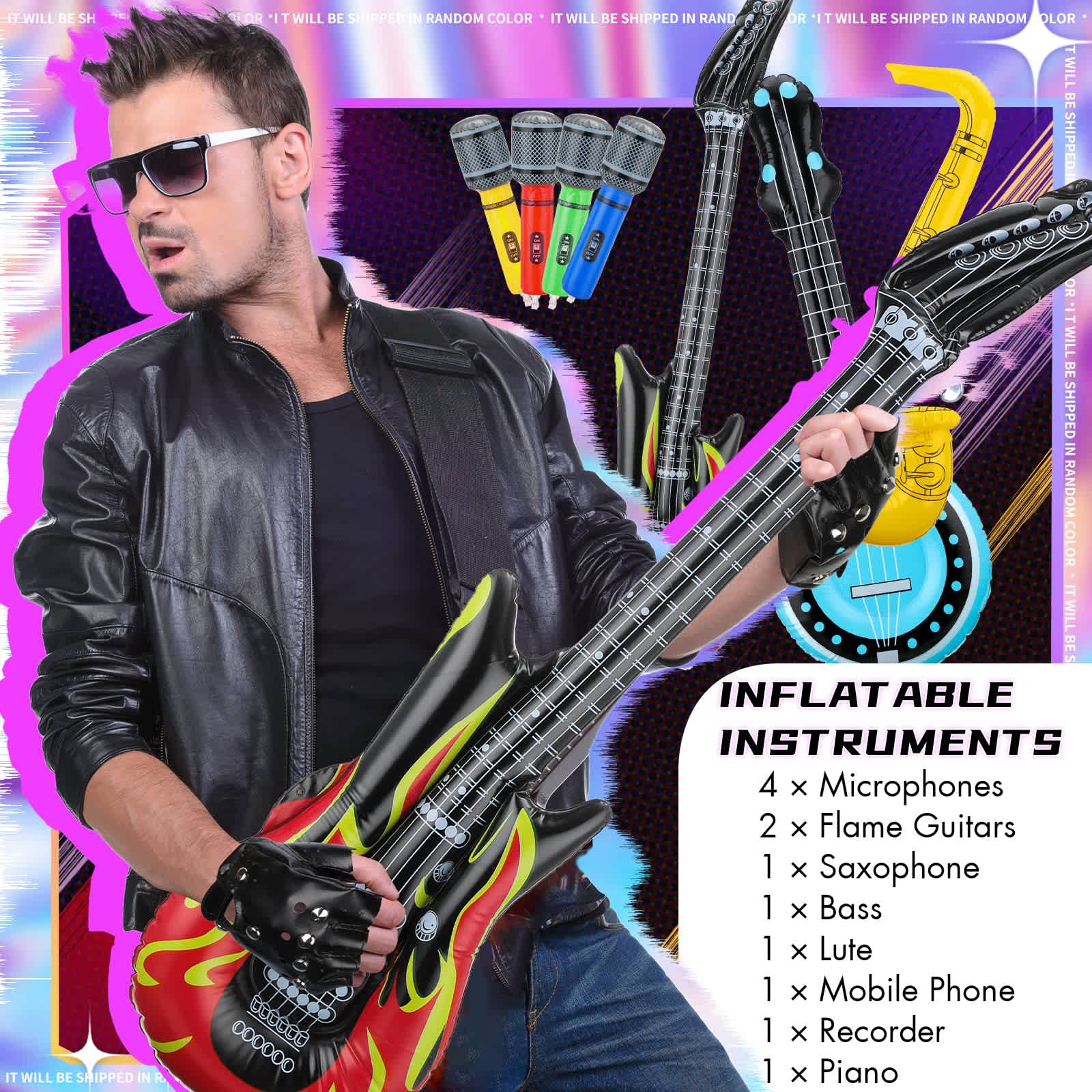 Aoibox 12 Pieces Inflatable Instruments Party Props Set for 80s 90s ...