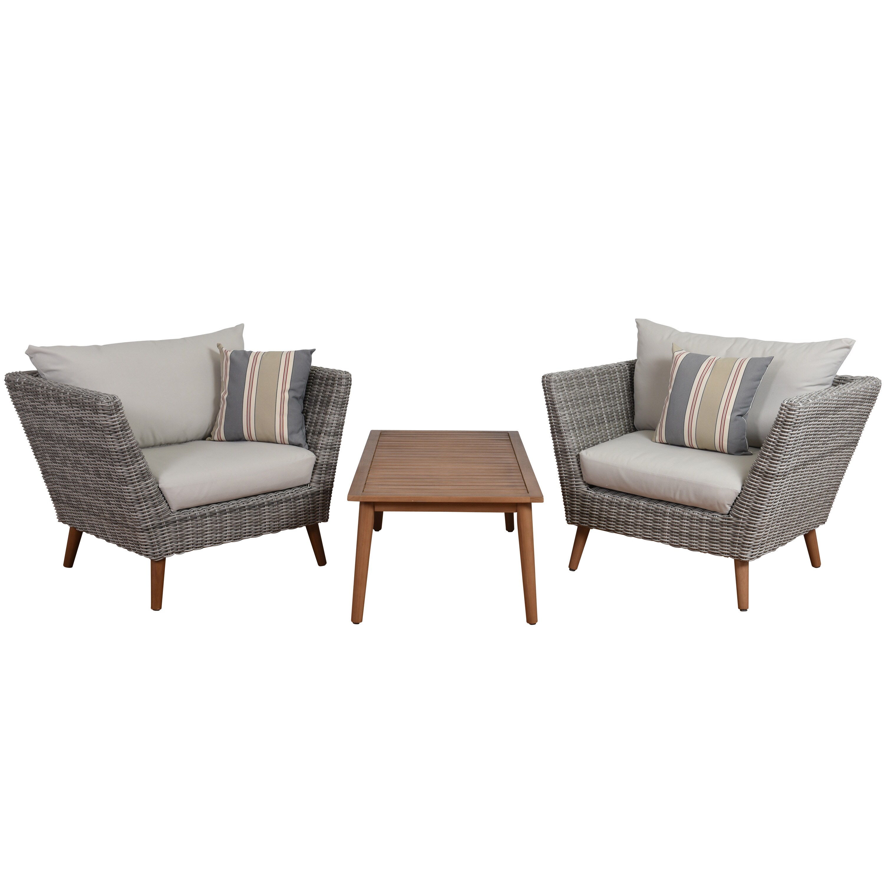 Amazonia MALTA 3PC LG International Home 3 -Piece Wicker Patio Conversation Set with Gray Cushions