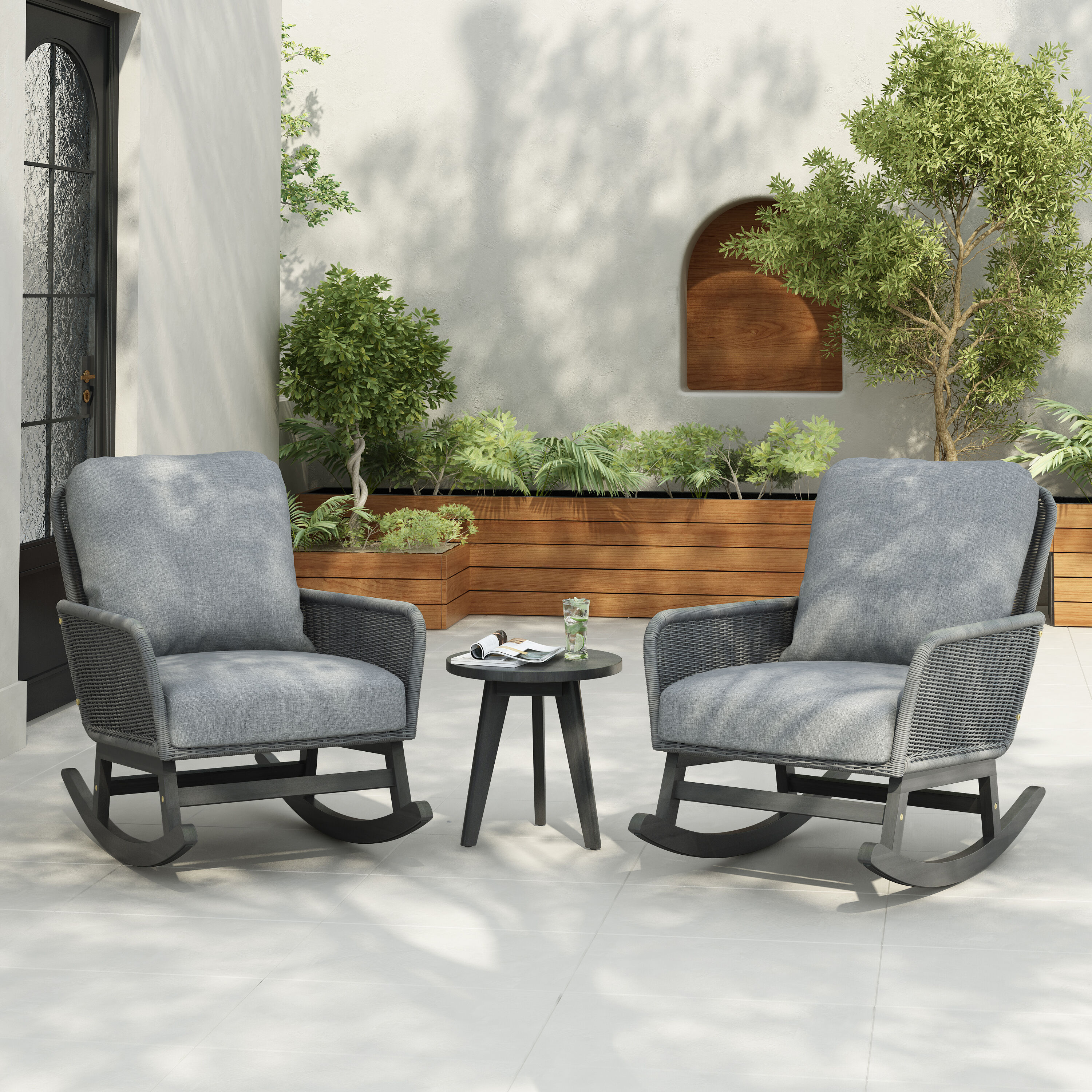Christopher Knight Home 324619 Outdoor Seating Set with PE Rattan Rocking Chair and Side table