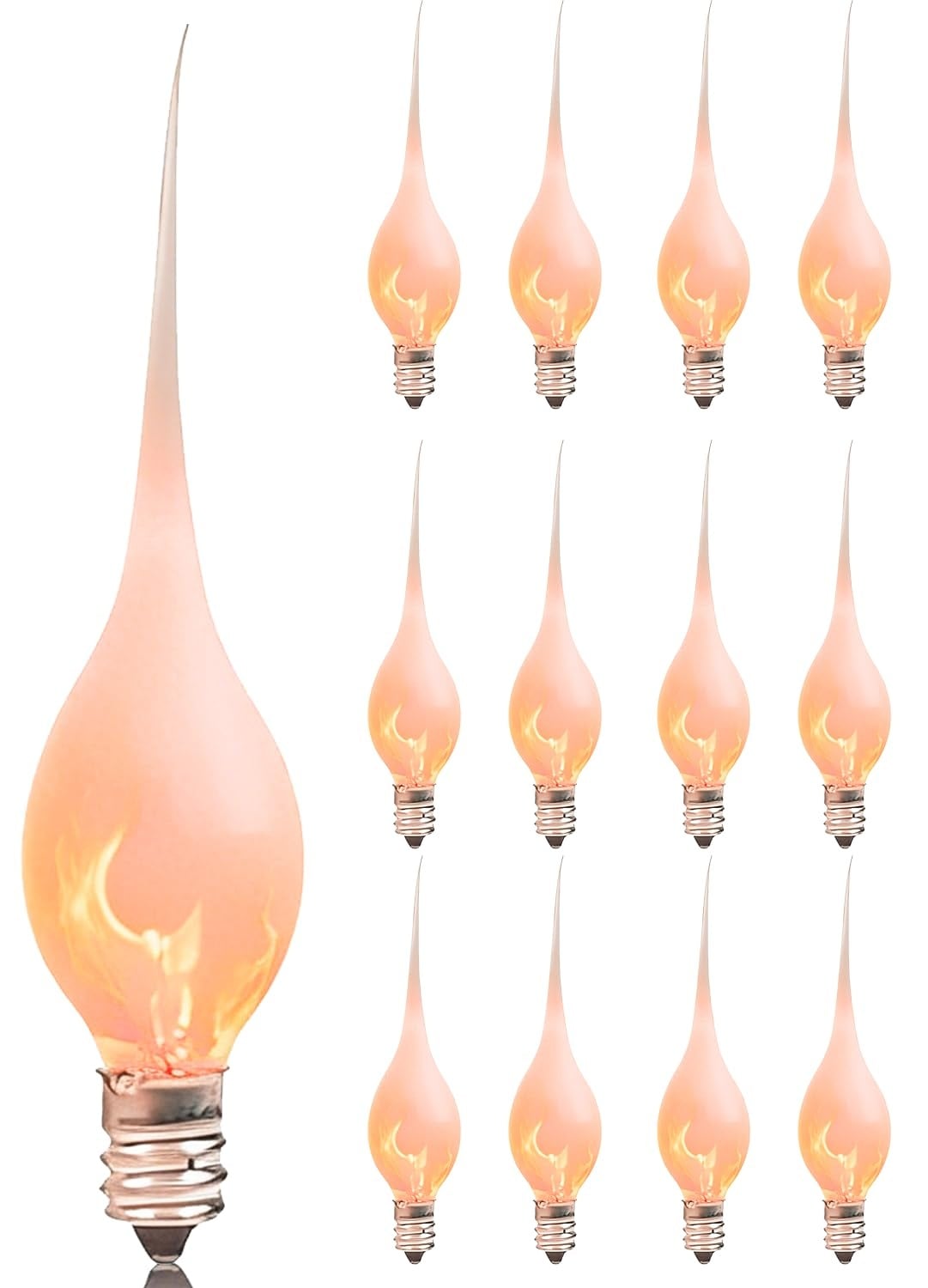 AOIZGMY  12 pack silicone dipped flicker flame light bulbs 1 watt C7 E12 candelabra base for window candles chandeliers outdoor string lights