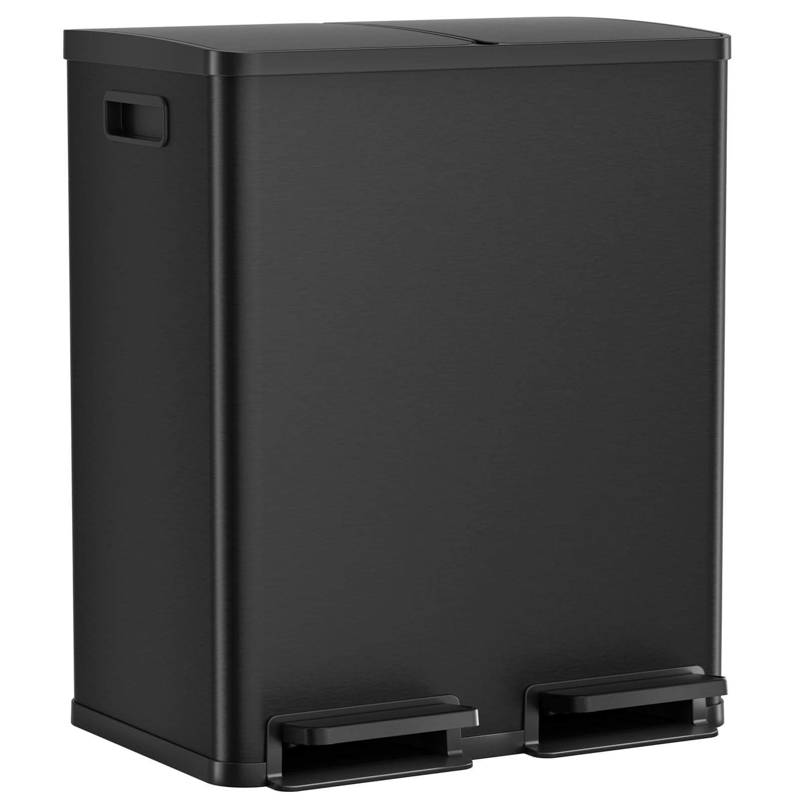 Atilioo Dual Compartment 2x8-Gallon Matte Black Stainless Steel Kitchen Step Trash Can with Lid 2 Removable Inner Buckets Soft-Close Foot Pedal for Kitchen Home Office