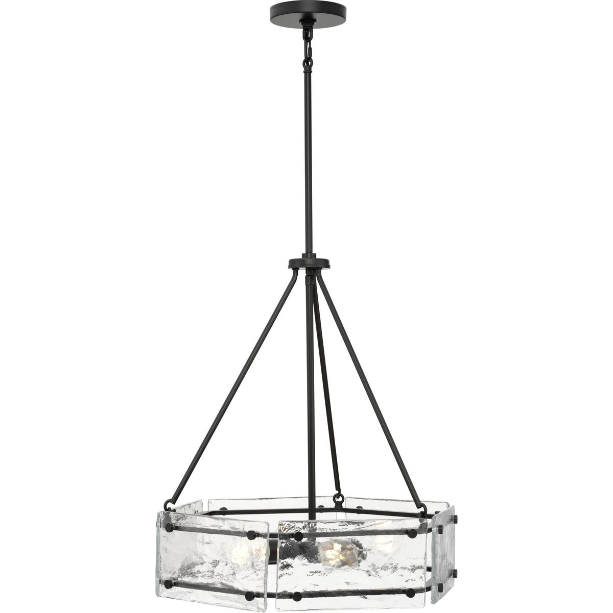 Rivera Matte Black 4-Light Chandelier with Textured Glass