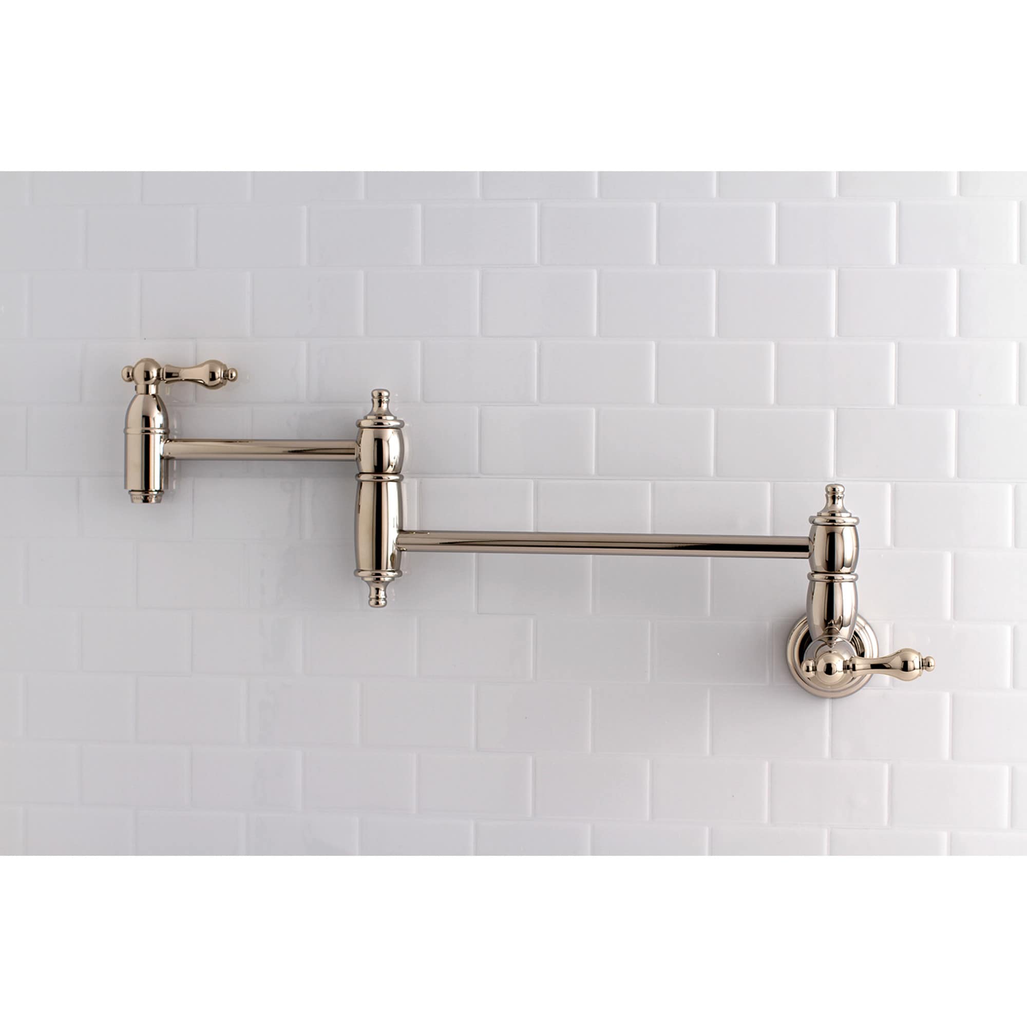 Kingston Brass WLKS3106AL Restoration Polished Nickel Double Handle Wall-mount Pot Filler Kitchen Faucet