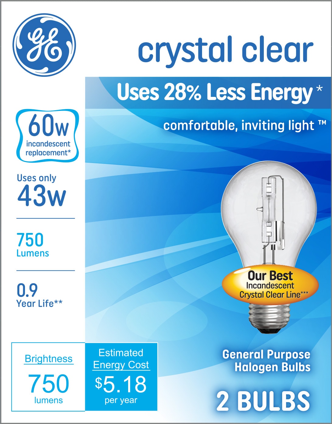 GE EQ A19 Dimmable Soft White A-style Light Halogen Light Bulb (2-Pack) Lowes.com