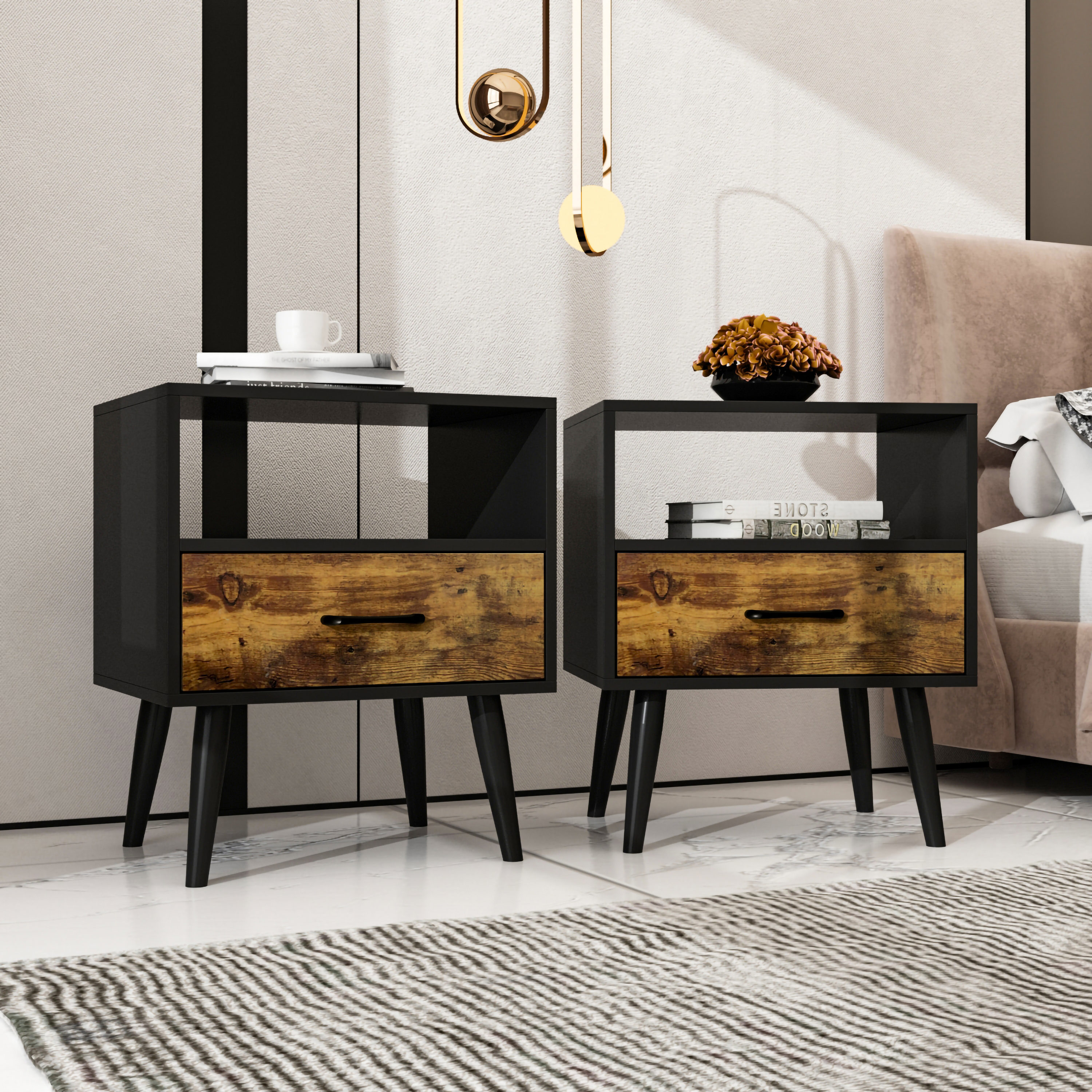 FUFU&GAGA LJY-BK4F0009-03 1-drawer Nightstand with open shelf
