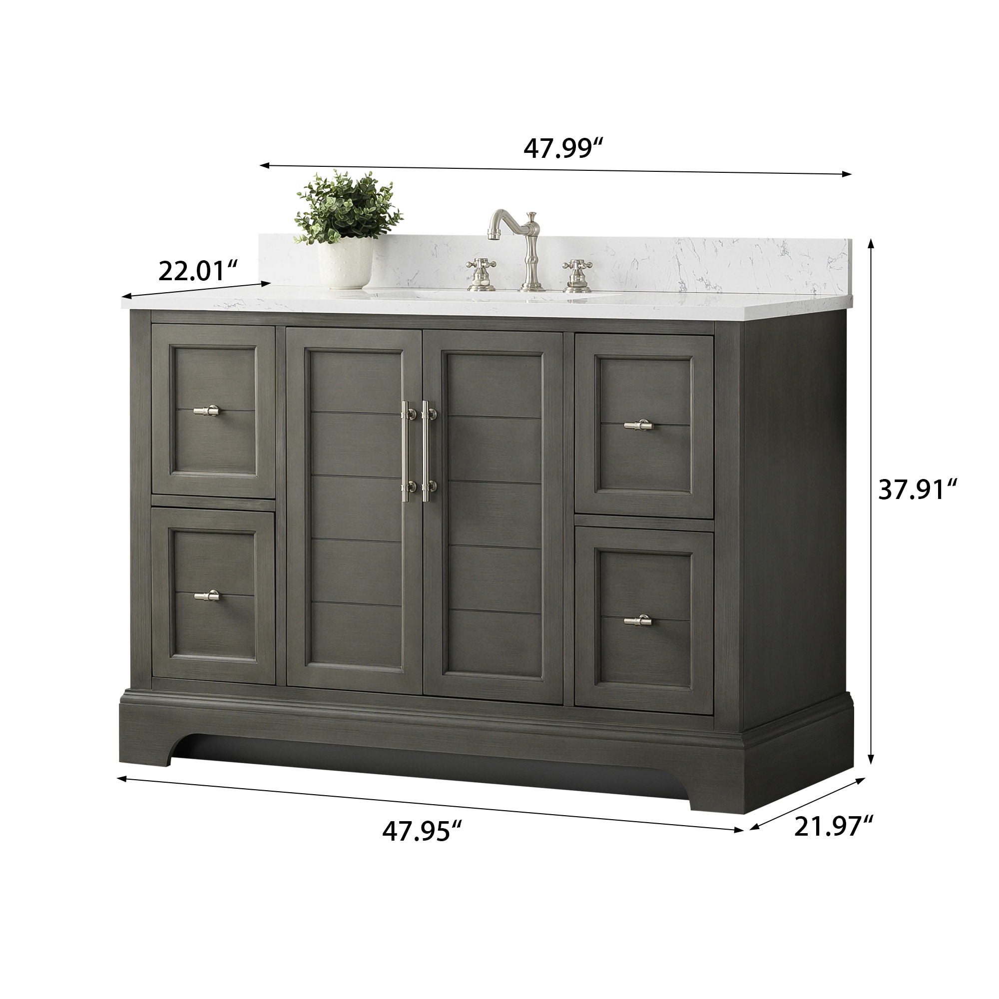 Silver Gray 48" Single Sink Bathroom Vanity with Engineered Marble Top