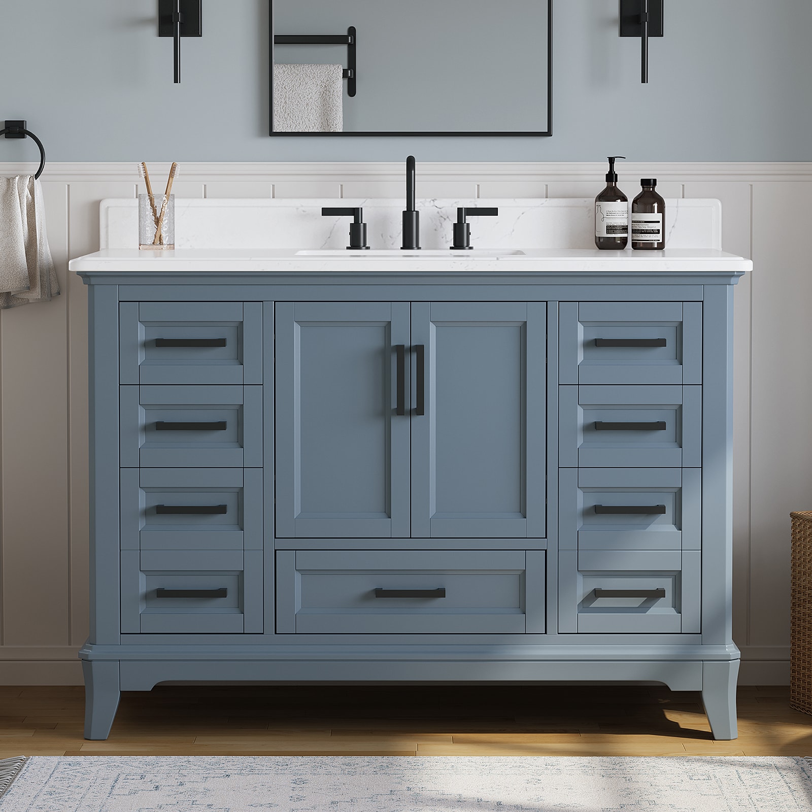DELUXE LIVING V0032 Rawsonville 49-in Blue Undermount Single Sink Bathroom Vanity with White Quartz Top