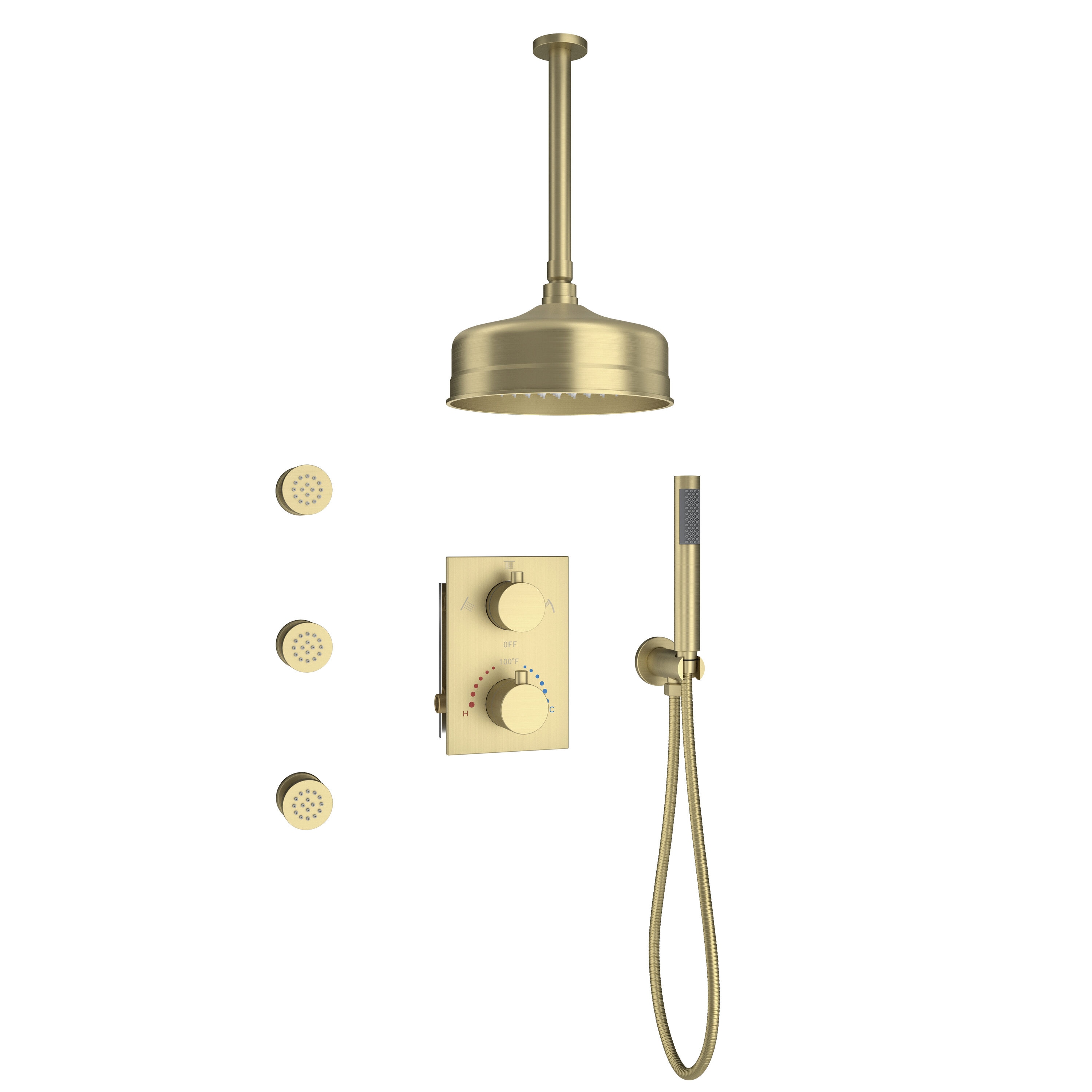 CASAINC CA-A4346-BG Brushed Gold 8-in Built-In Shower Faucet System with 3-way Diverter ( Thermostatic Valve Included )