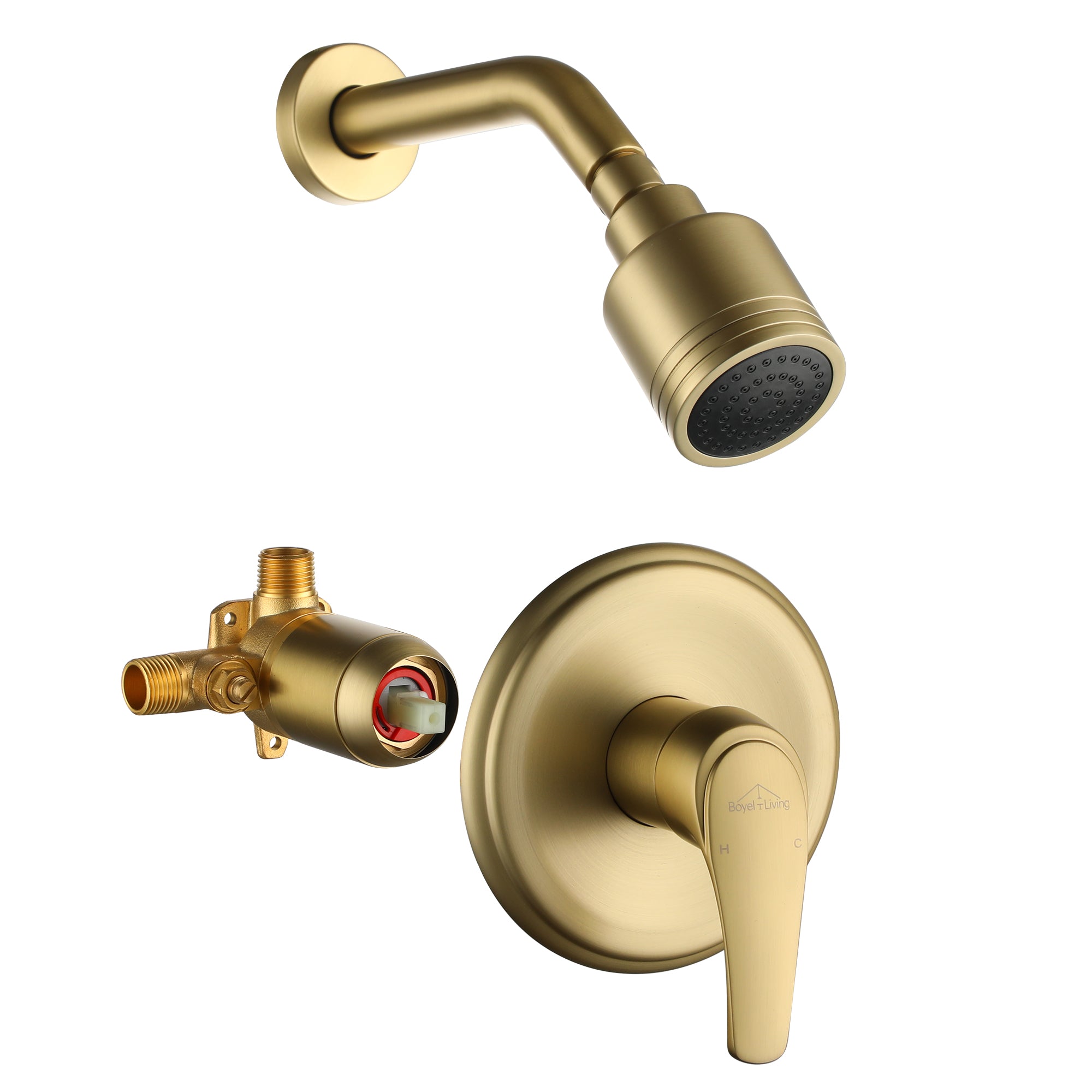 Boyel Living SMD-88010BG 1-Spray Patterns with 4.1 GPM 2.52 in. Wall Mount Rain Fixed Shower Head with Single Lever Handle in Brushed Gold
