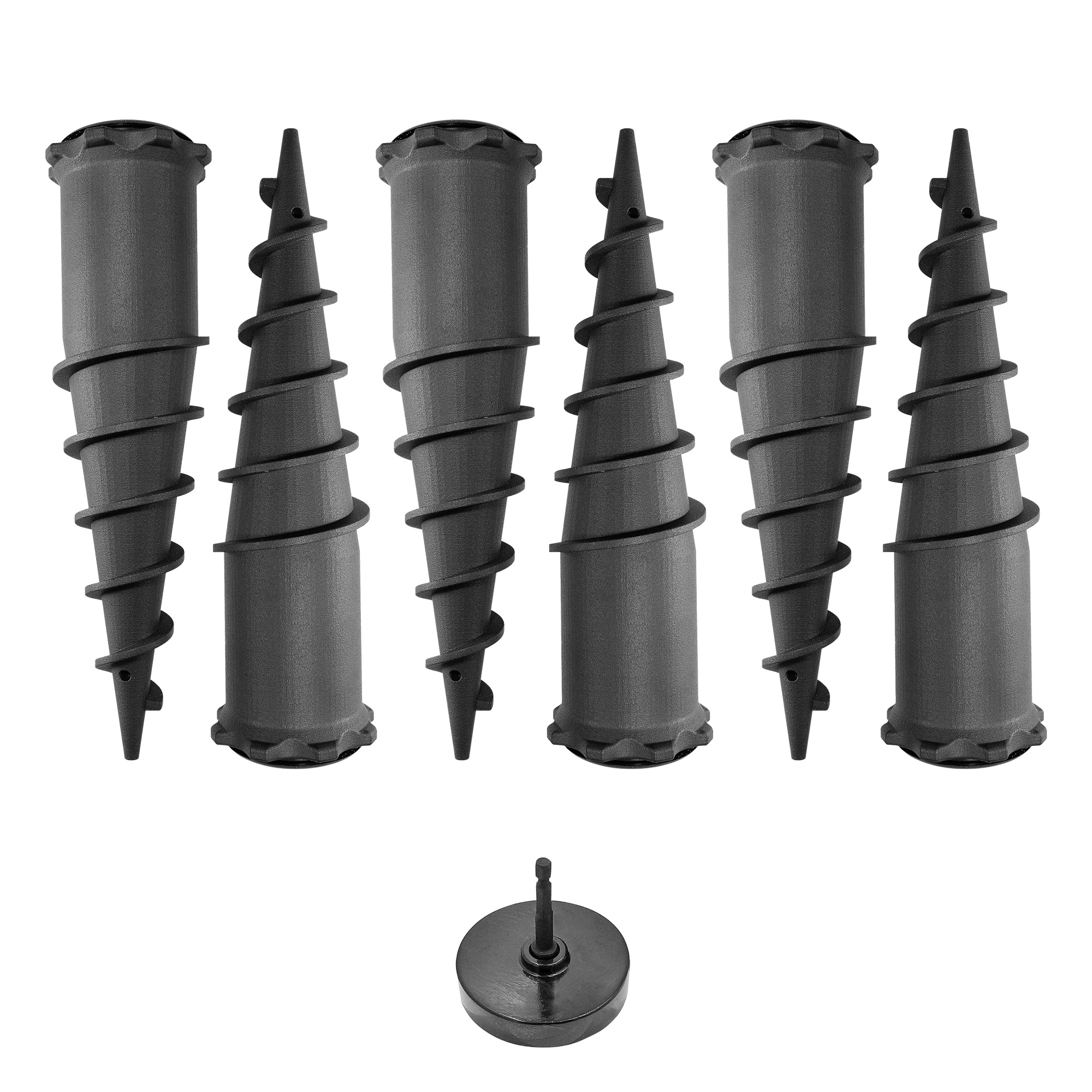  GS206 Includes 6 Ground Spikes and 1 Drill Chuck with 3 8 inch drill bit Holds poles up to 2 inch diameter for torches umbrellas flags and more Rust proof polycarbonate construction stands up to the elements No tipping no fuss built to last