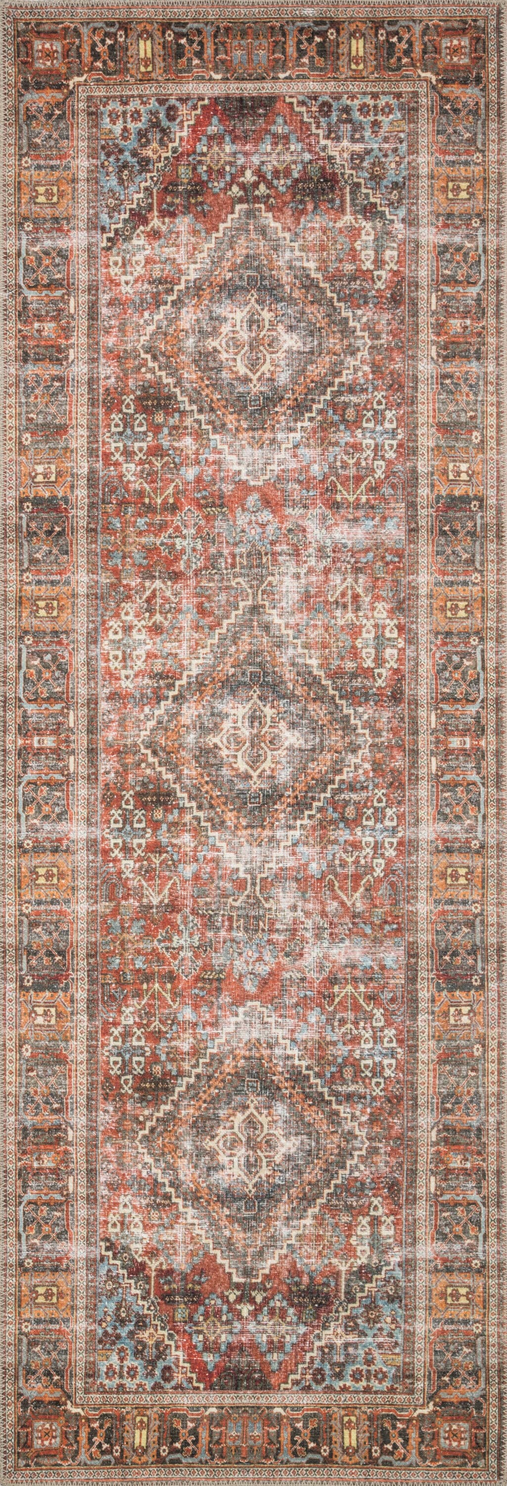 Loloi II LORELQ-11SAML2676 Loren 3 x 8 (ft) Loomed Polyester Sand / Multi Rectangular Indoor Distressed/Overdyed Oriental Area rug