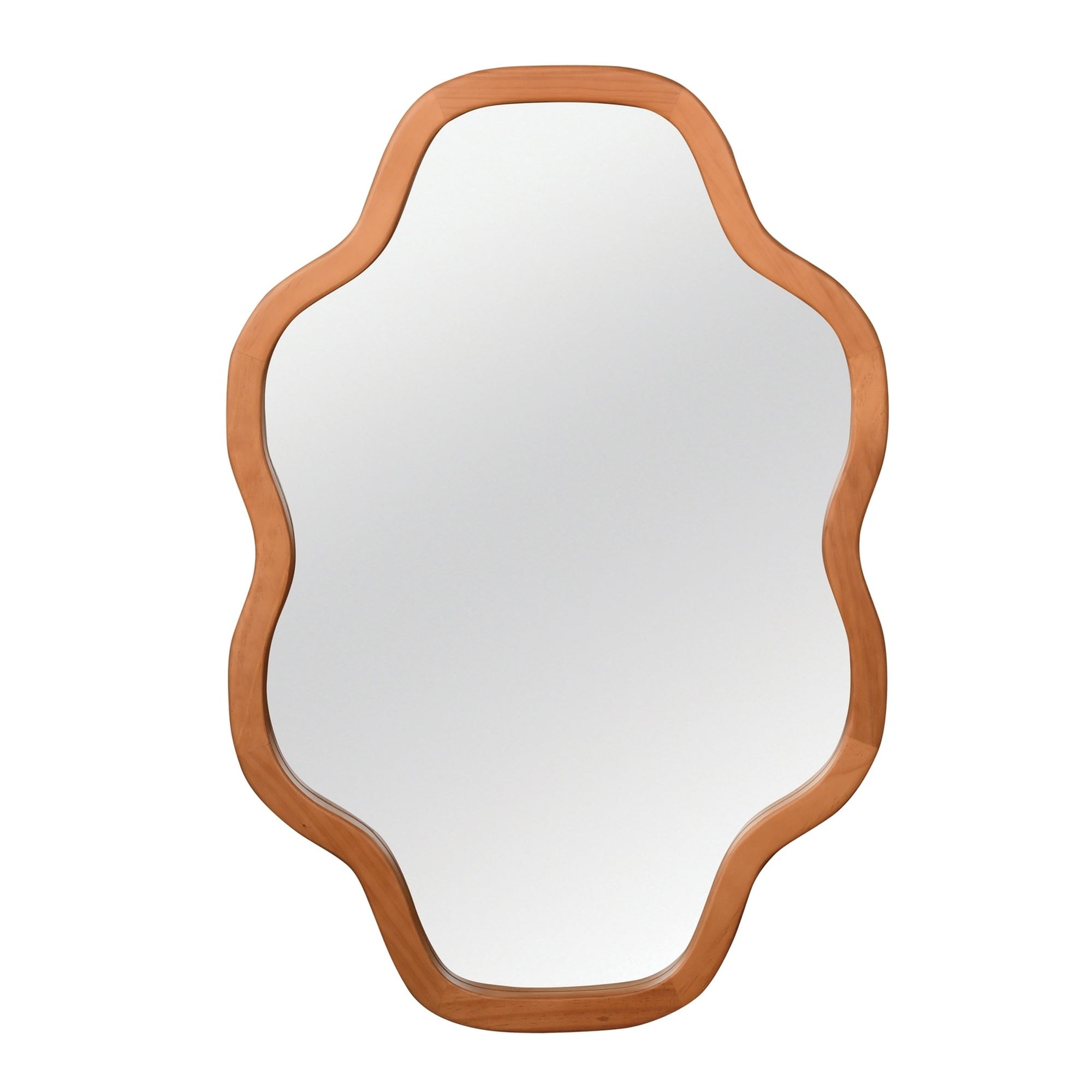 LIVACA 20 inch x 30 inch Yellowish Brown Solid Wood Cloud Shape Decorative Mirror with Irregular Scalloped Frame