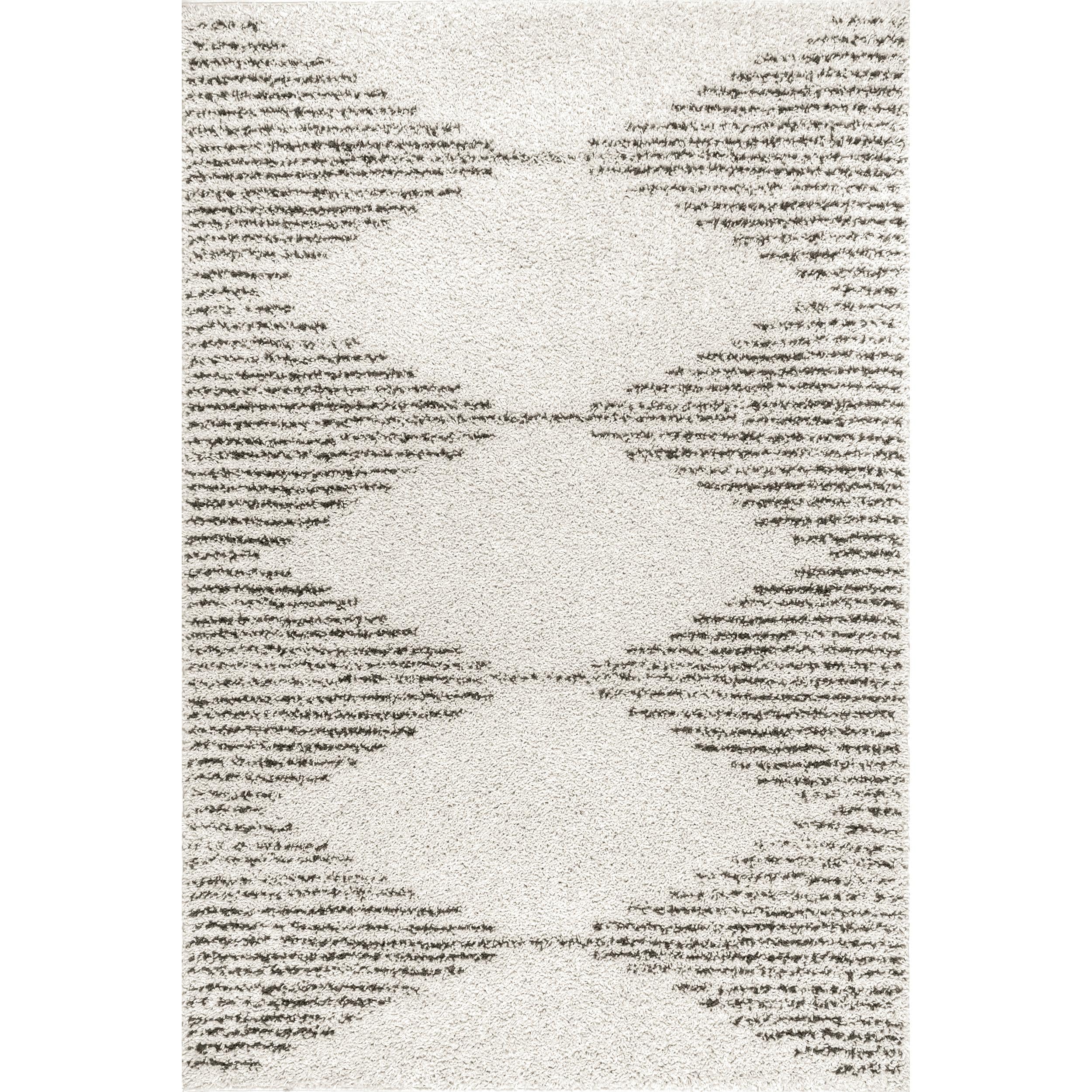 Scarlette Off-White and Charcoal Diamond Shag Runner Rug