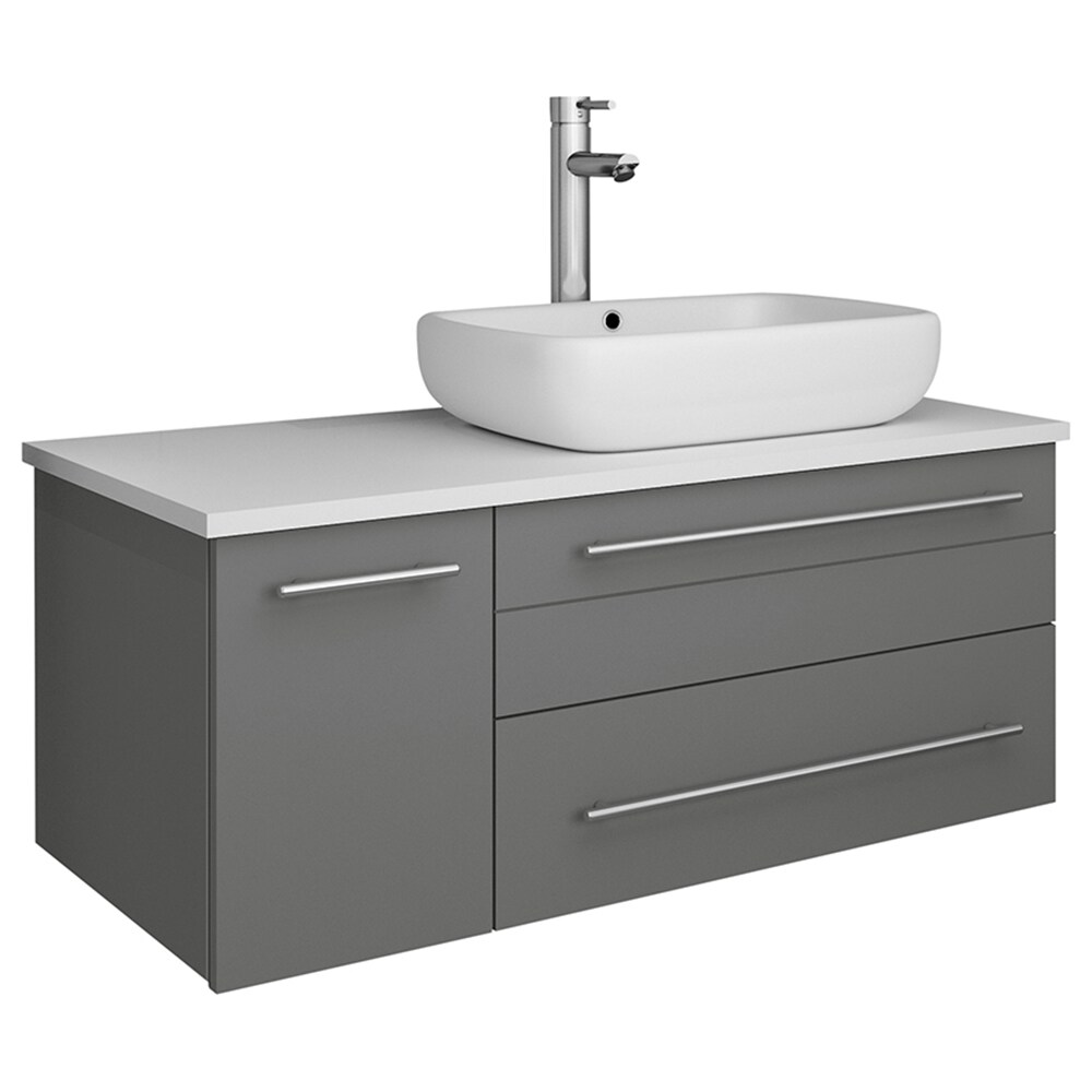 Gray 36" Wall-Mount Bathroom Vanity with Quartz Top
