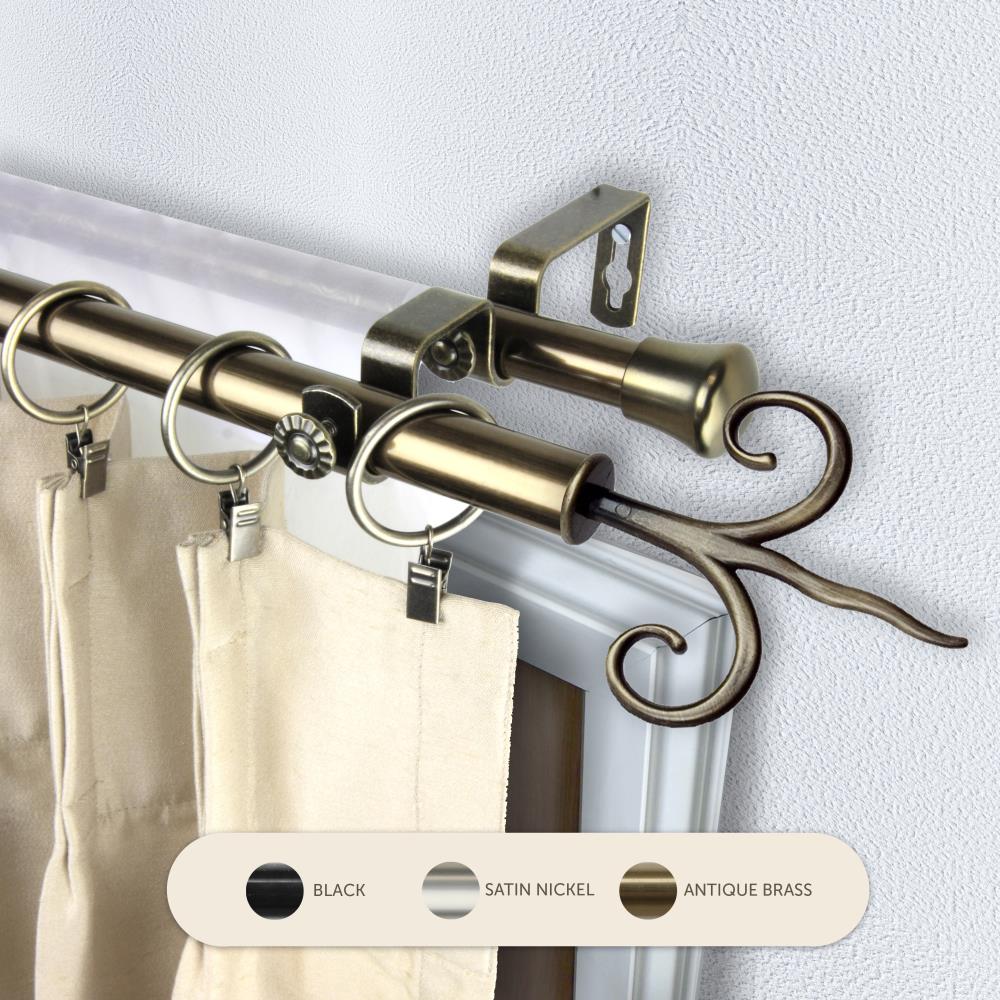 Hart & Harlow L4734-484 13/16-in Fable 48-in to 84-in Antique brass Steel Double curtain rod with Finials