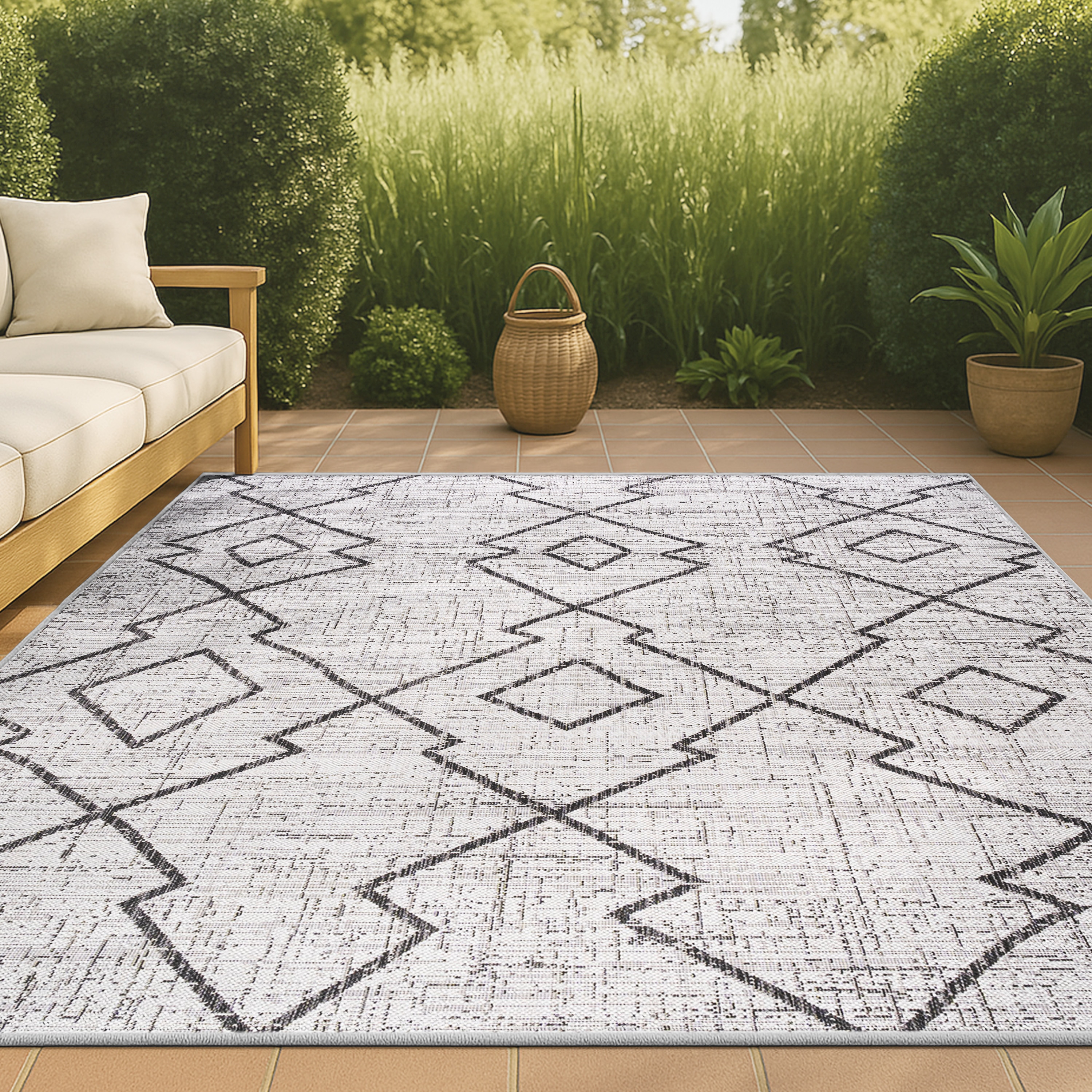 JONATHAN  Y SMB128D-3 Santa Monica Carwa Tribal Diamond 3 x 5 (ft) Loomed Polypropylene Ivory/Black Rectangular Indoor/Outdoor Trellis Bohemian/Eclectic Area rug
