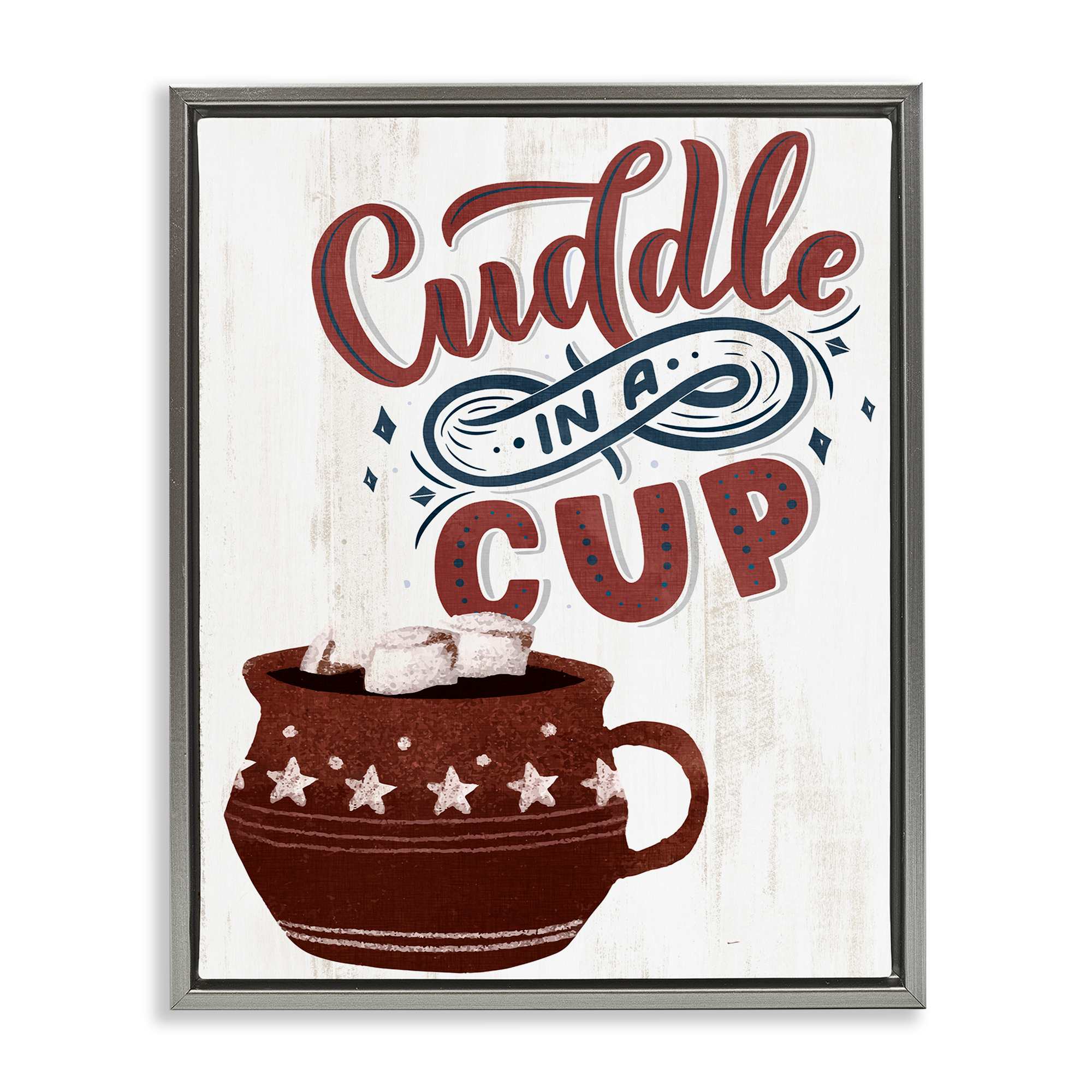 Stupell Industries BS-518-FFL-16X20 Cuddle In A Cup Cocoa Gray Framed Floater Canvas Wall Art By Kim Allen 17 x 21